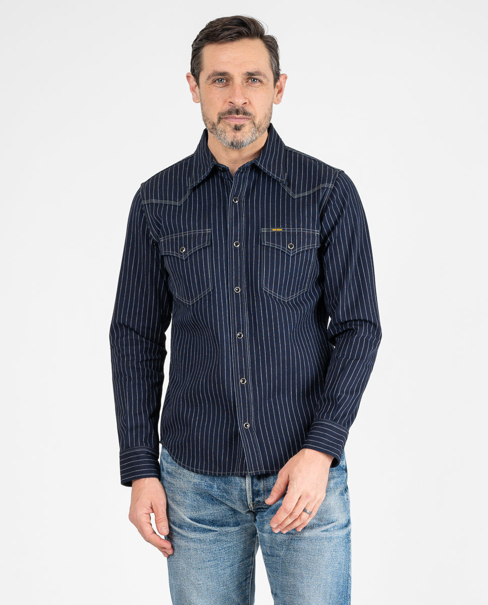 8.5OZ HERRINGBONE STRIPE WESTERN SHIRT - INDIGO - 2