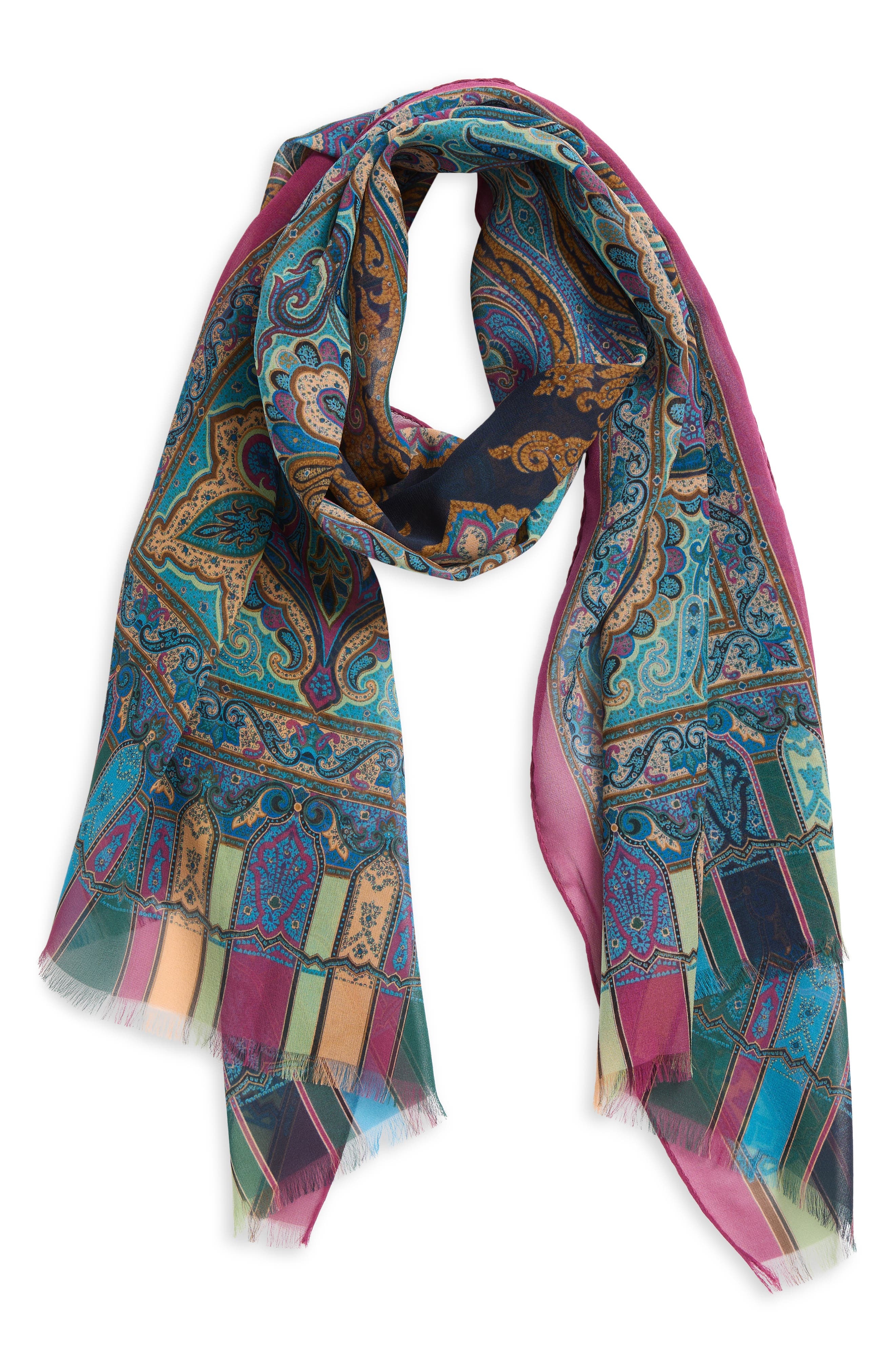 Etro Tosca Silk Fringe Scarf in S9883 Multicolour/Blue at Nordstrom - 3