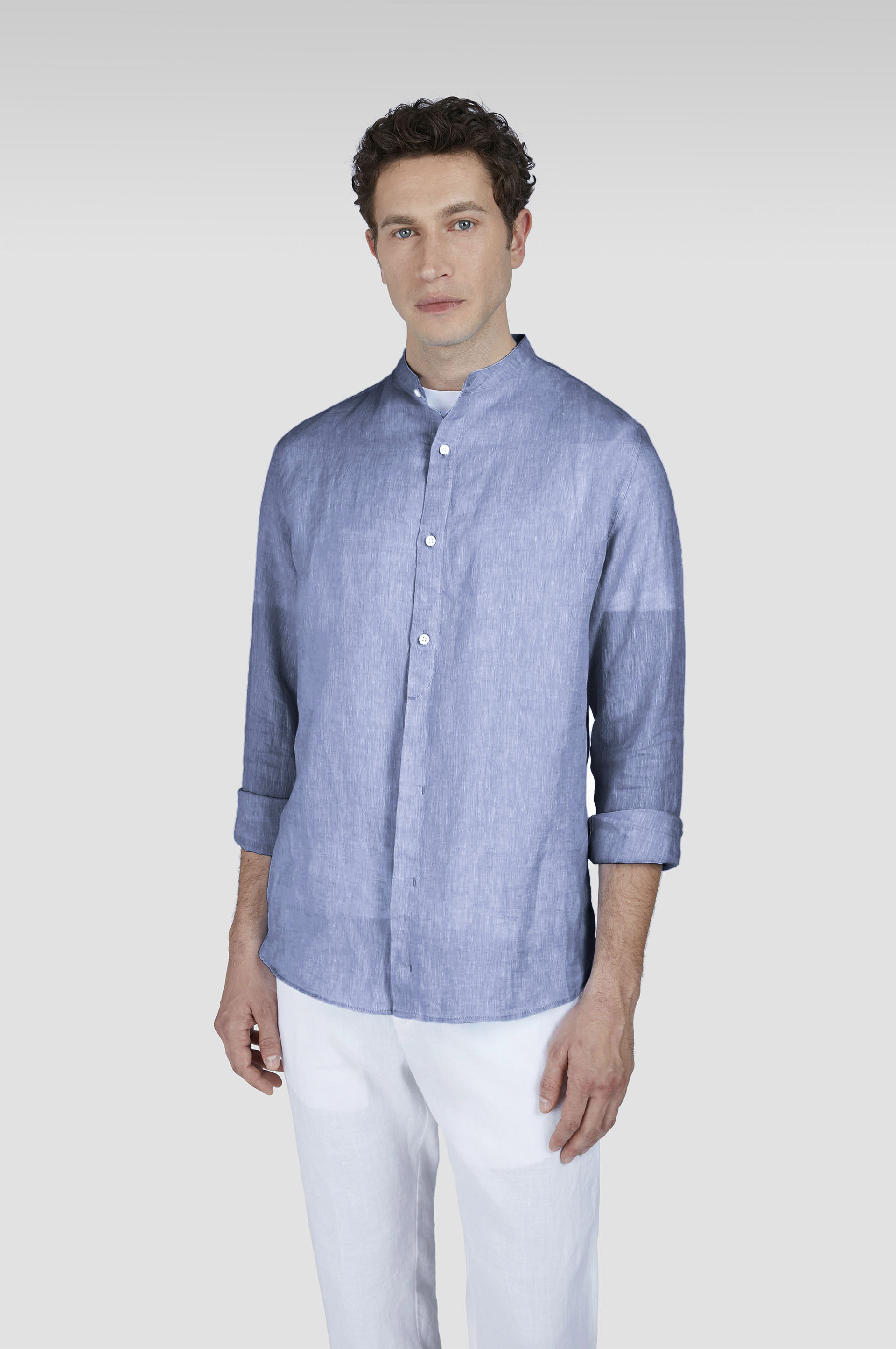 LINEN SHIRT WITH MANDARIN COLLAR - 6