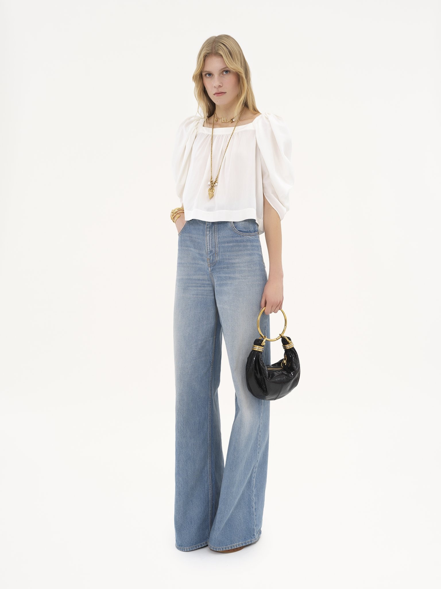 PUFF-SLEEVE PLEATED TOP IN SILK POPLIN - 3