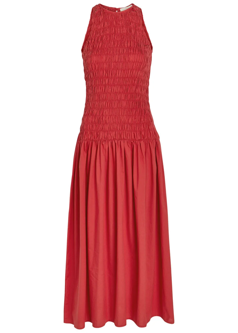 Faithfull The Brand Sanchia Shirred Cotton Midi Dress - 1