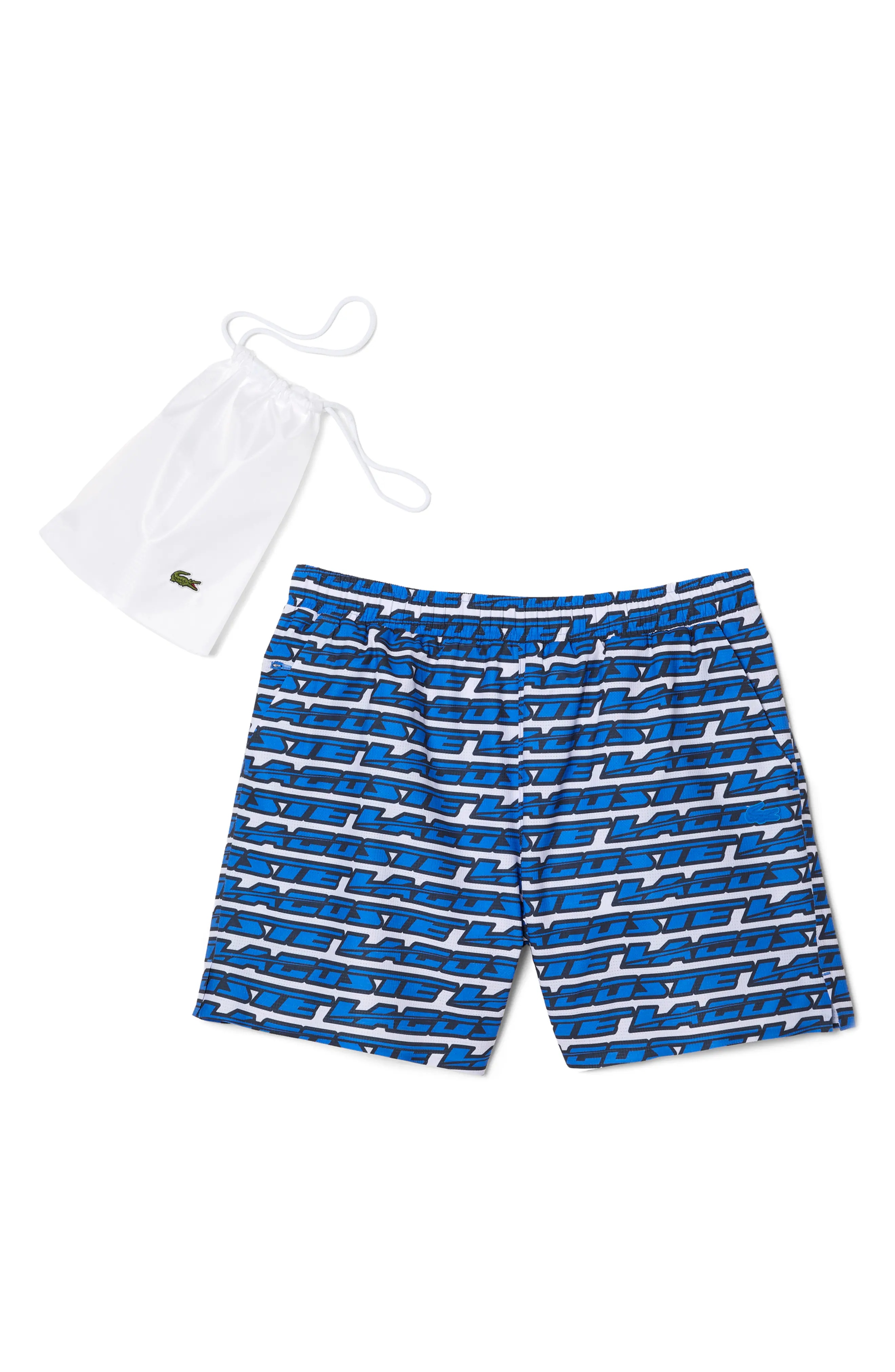 Logo Print Cotton Swim Trunks in Any White/Kingdom - 5