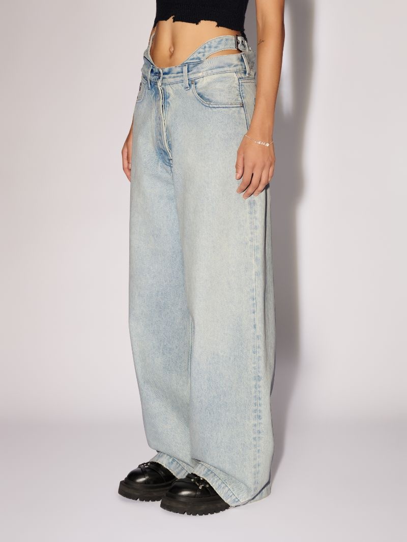 Denim Waist Belts Baggy Pants - 4