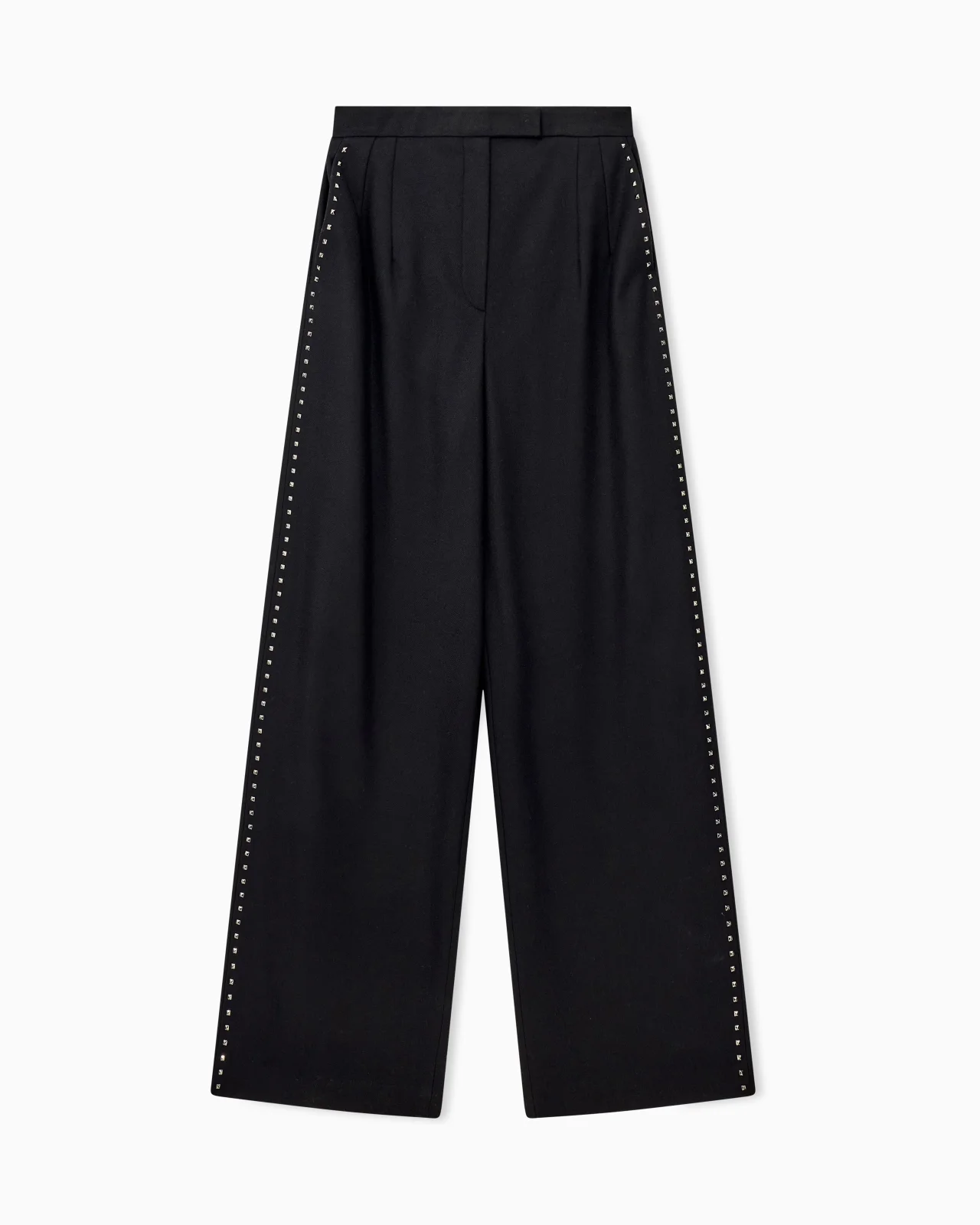 WIDE-LEG TROUSERS IN MIXED WOOL WITH METALLIC SIDE STUDS - 1