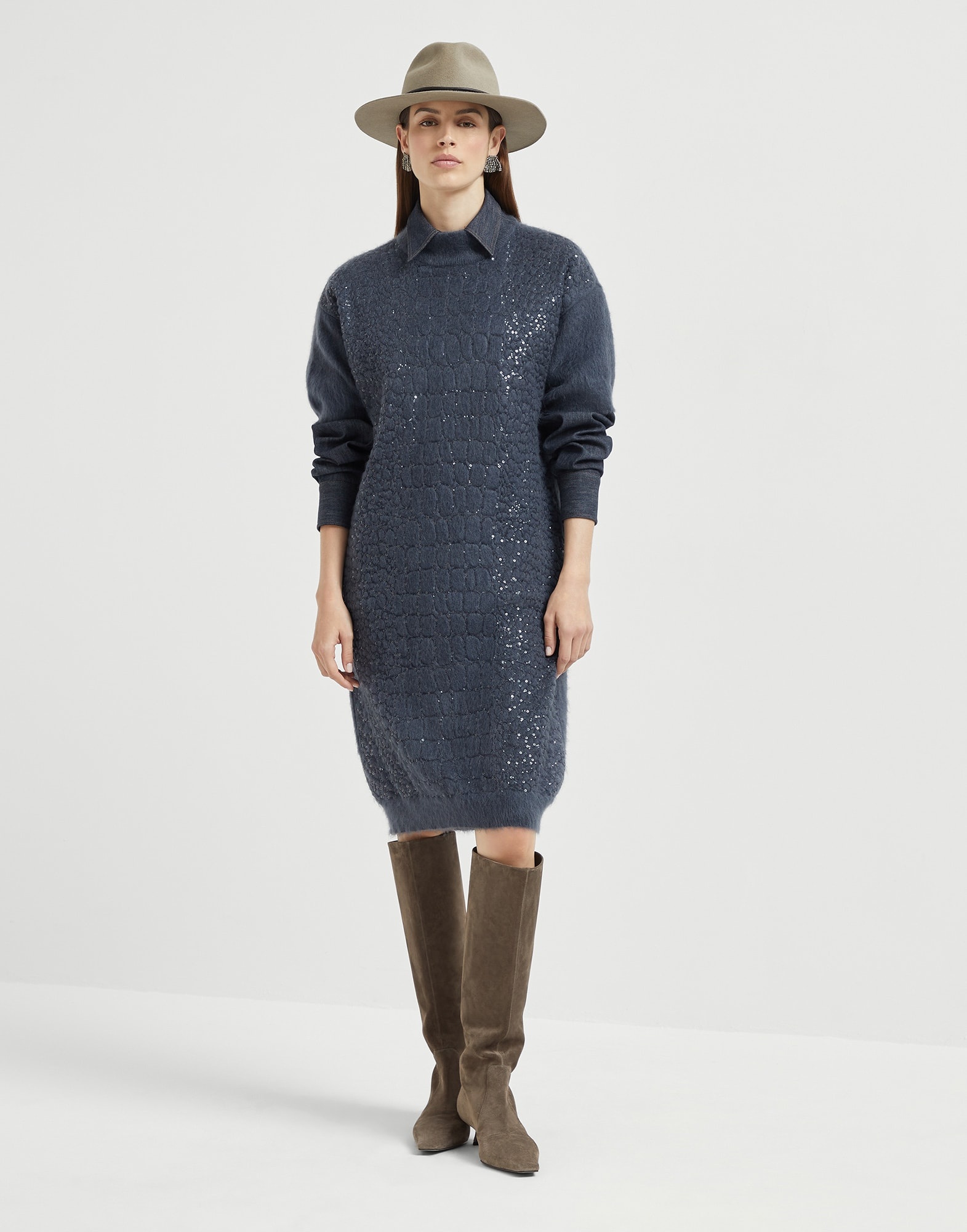 Mohair, virgin wool and cashmere knit dress with dazzling croc motif - 5