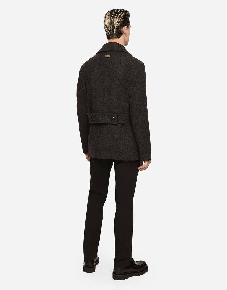 Double-breasted wool pea coat with branded tag - 3