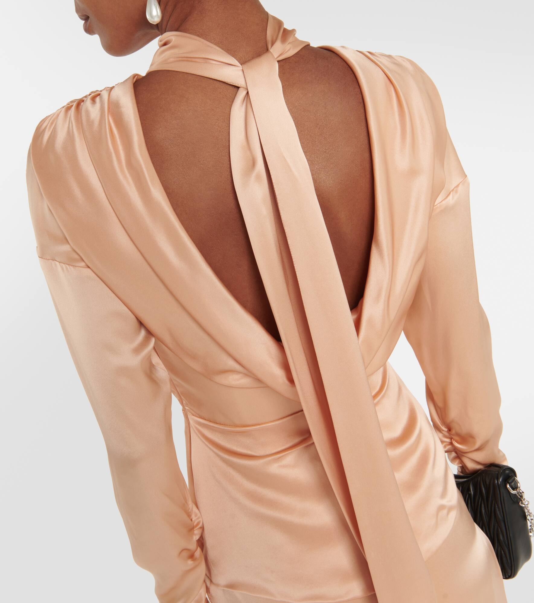 Tie-neck silk satin midi dress - 5