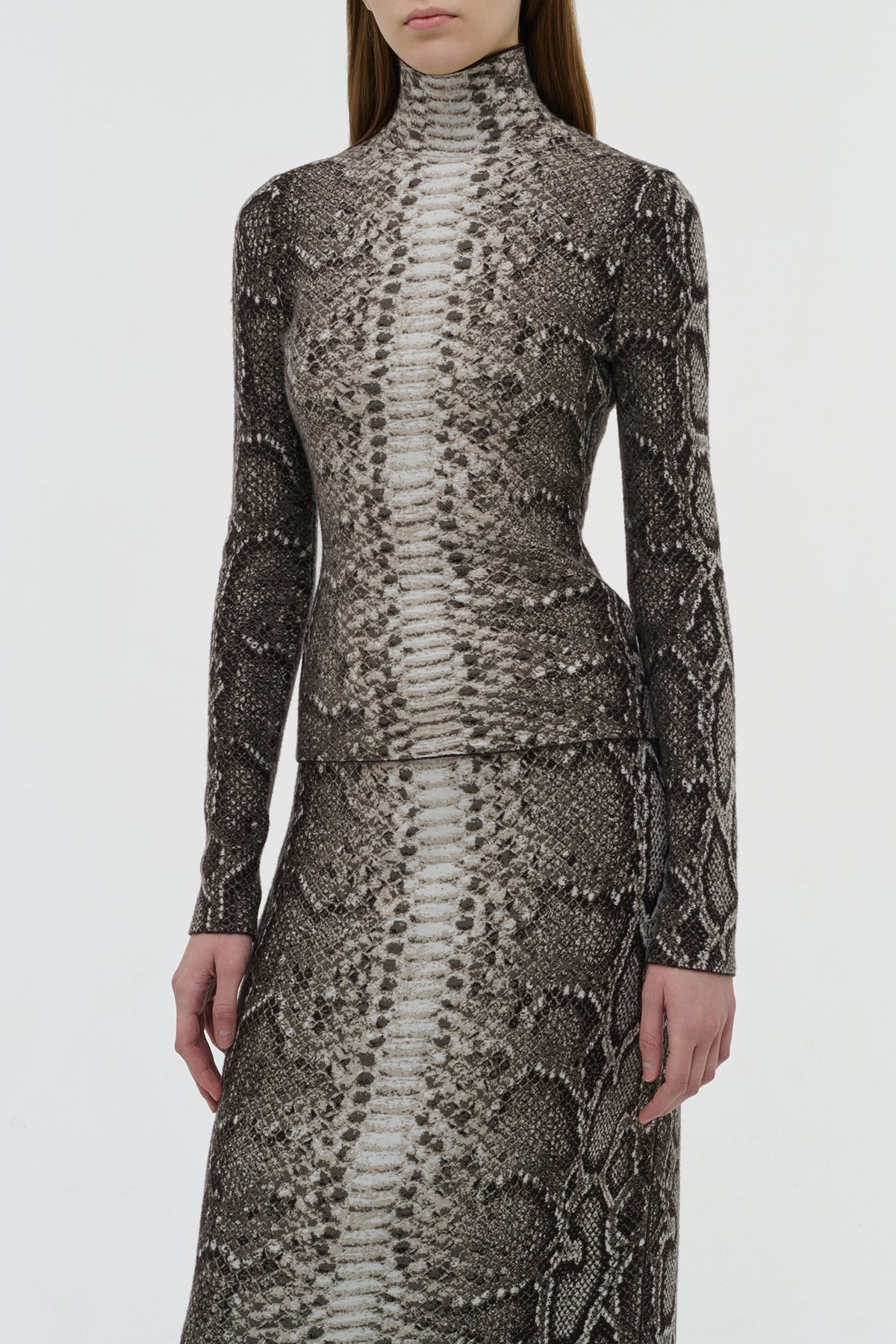 Beda Knit Turtleneck in Greyscale Cashmere Silk - 2