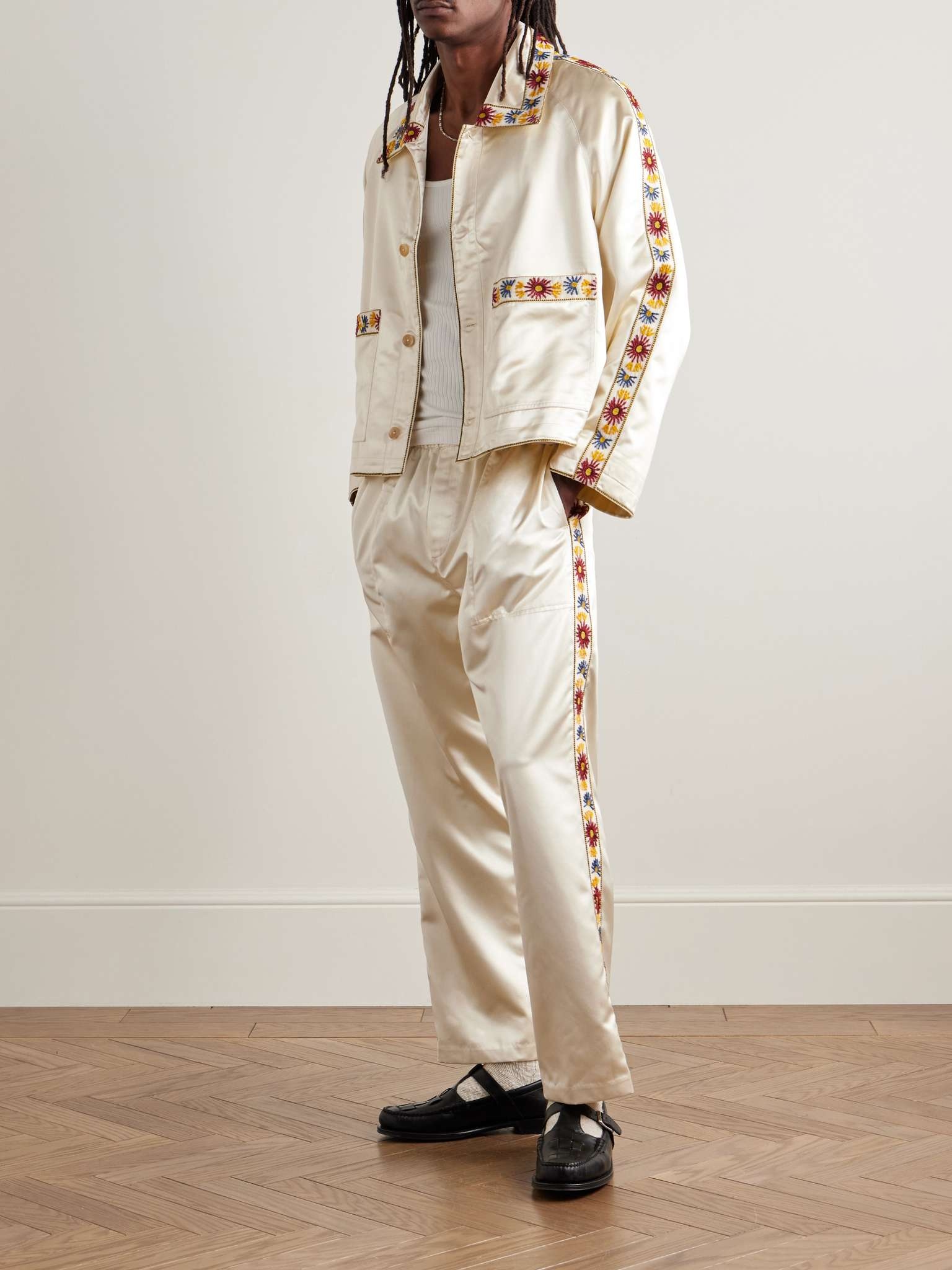 Candyfloss Embroidered Voile-Trimmed Satin Track Jacket - 2