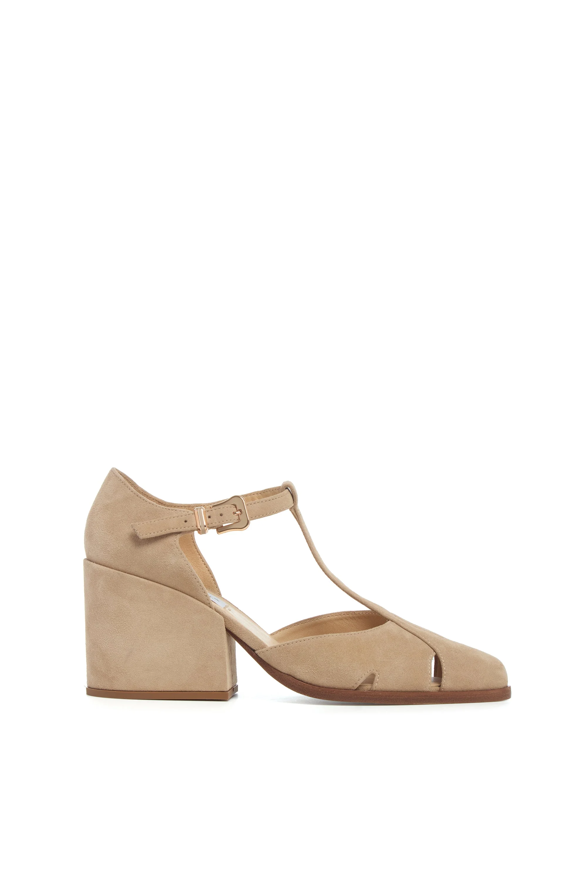 Hawes T-Strap Heel in Camel Suede - 1