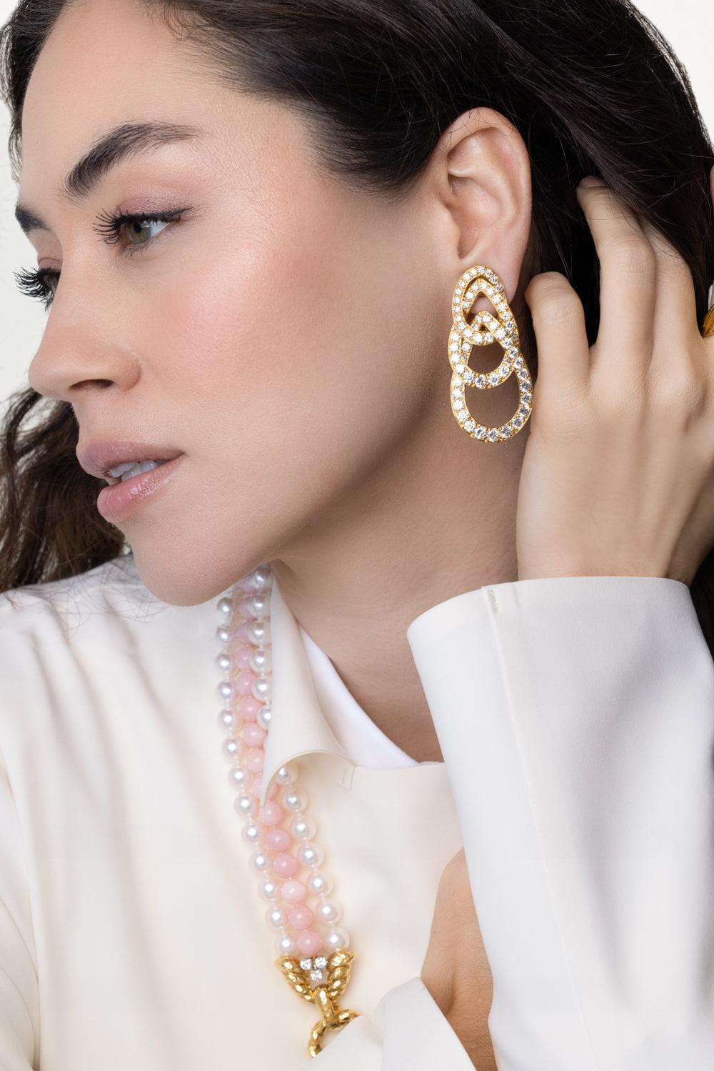 Diamond Triple Deck Earrings - 2