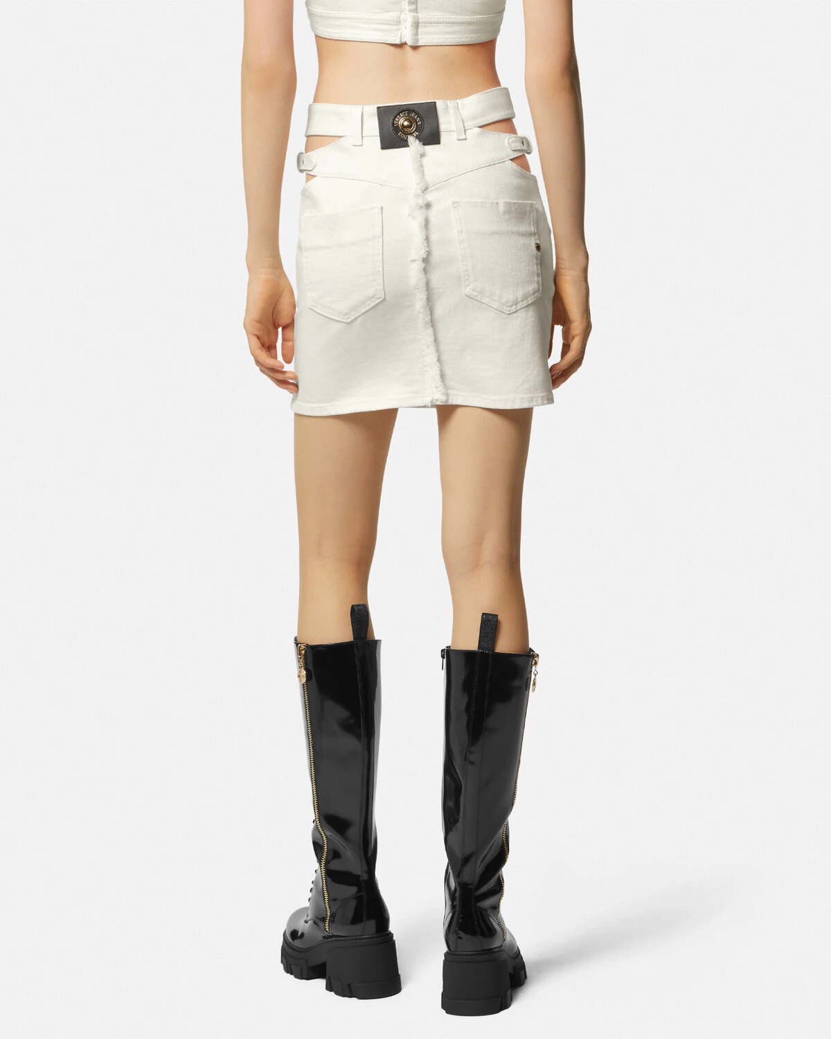 Baroque Buckle Mini Denim Skirt - 5