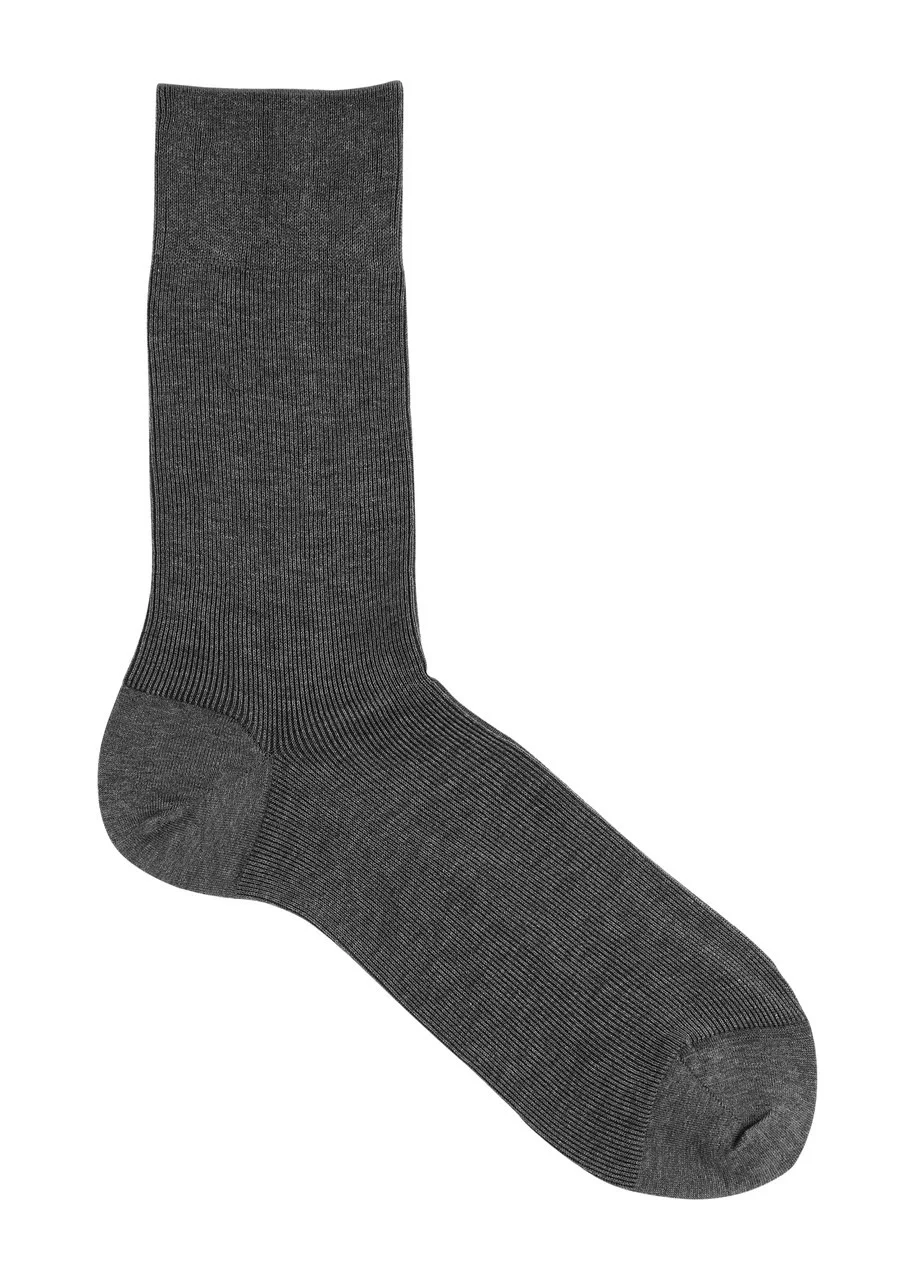 Fine Shadow ribbed cotton-blend socks - 1