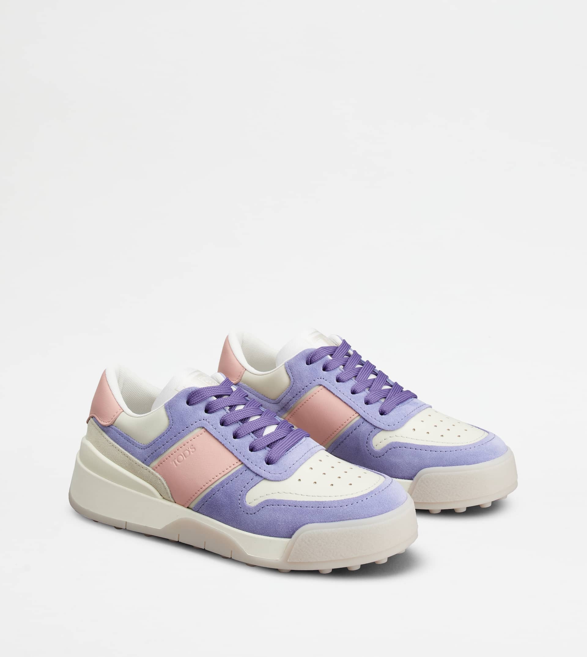 SNEAKERS IN SUEDE AND SMOOTH LEATHER - VIOLET, PINK, OFF WHITE - 3