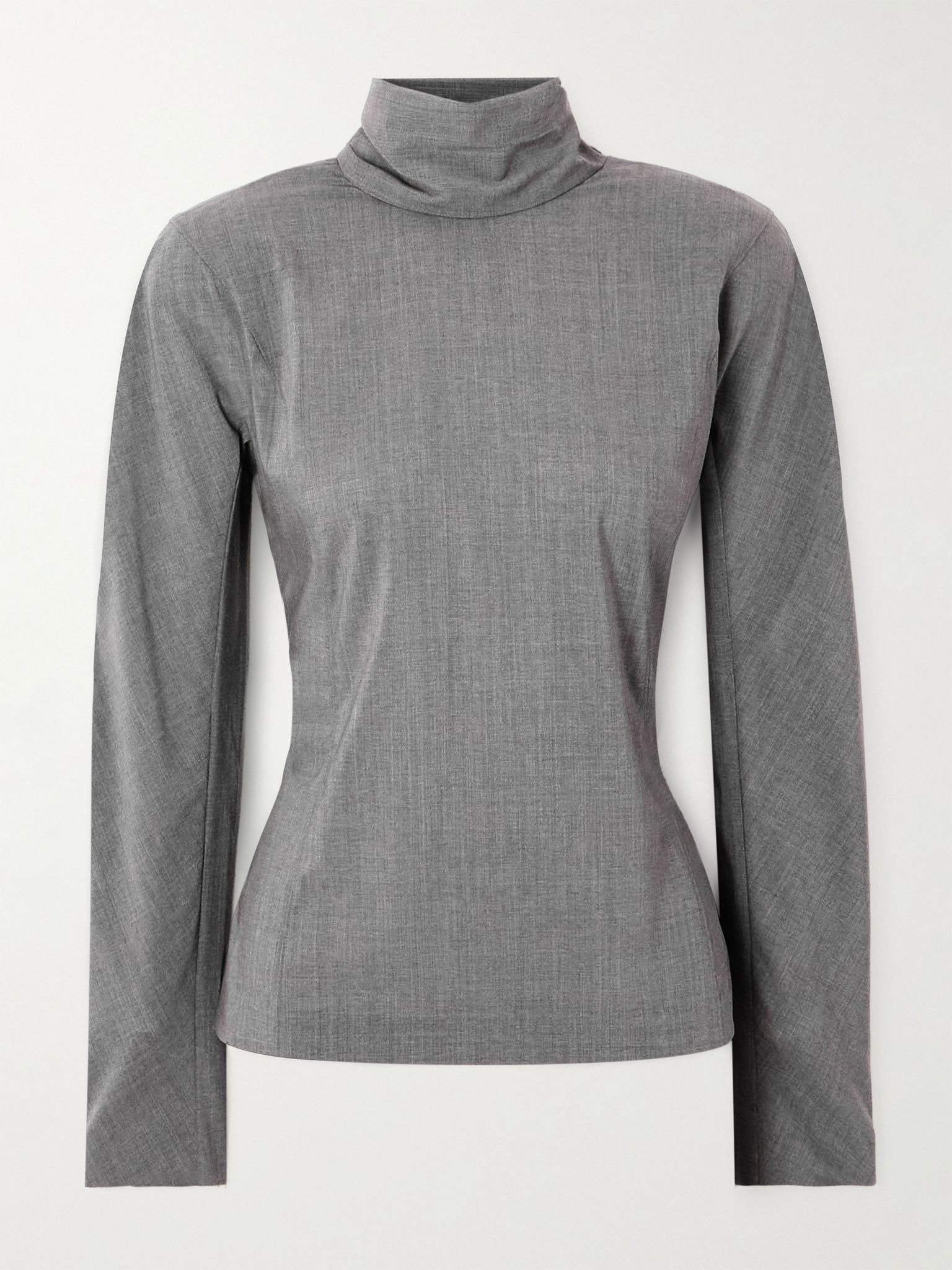La Blouse Chale open-back tie-detailed wool-blend crepe blouse Gray - 1