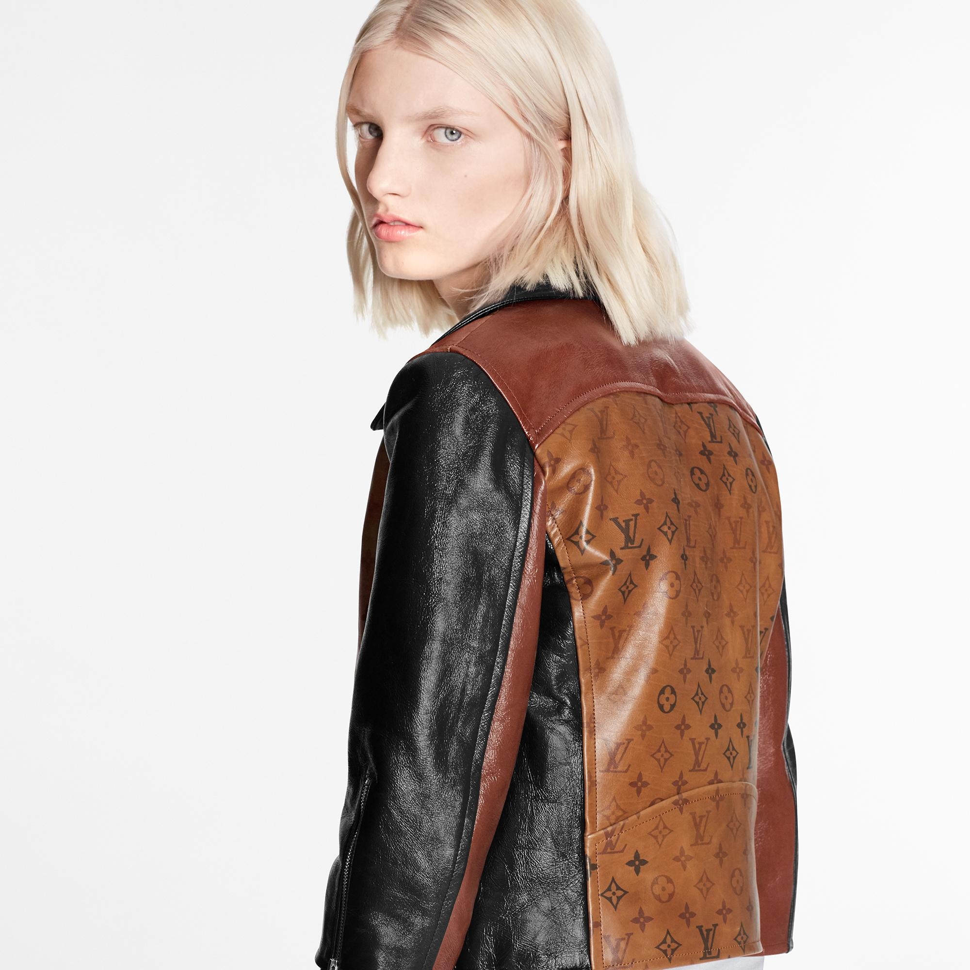 Tattoo Monogram Cropped Leather Biker Jacket - 5