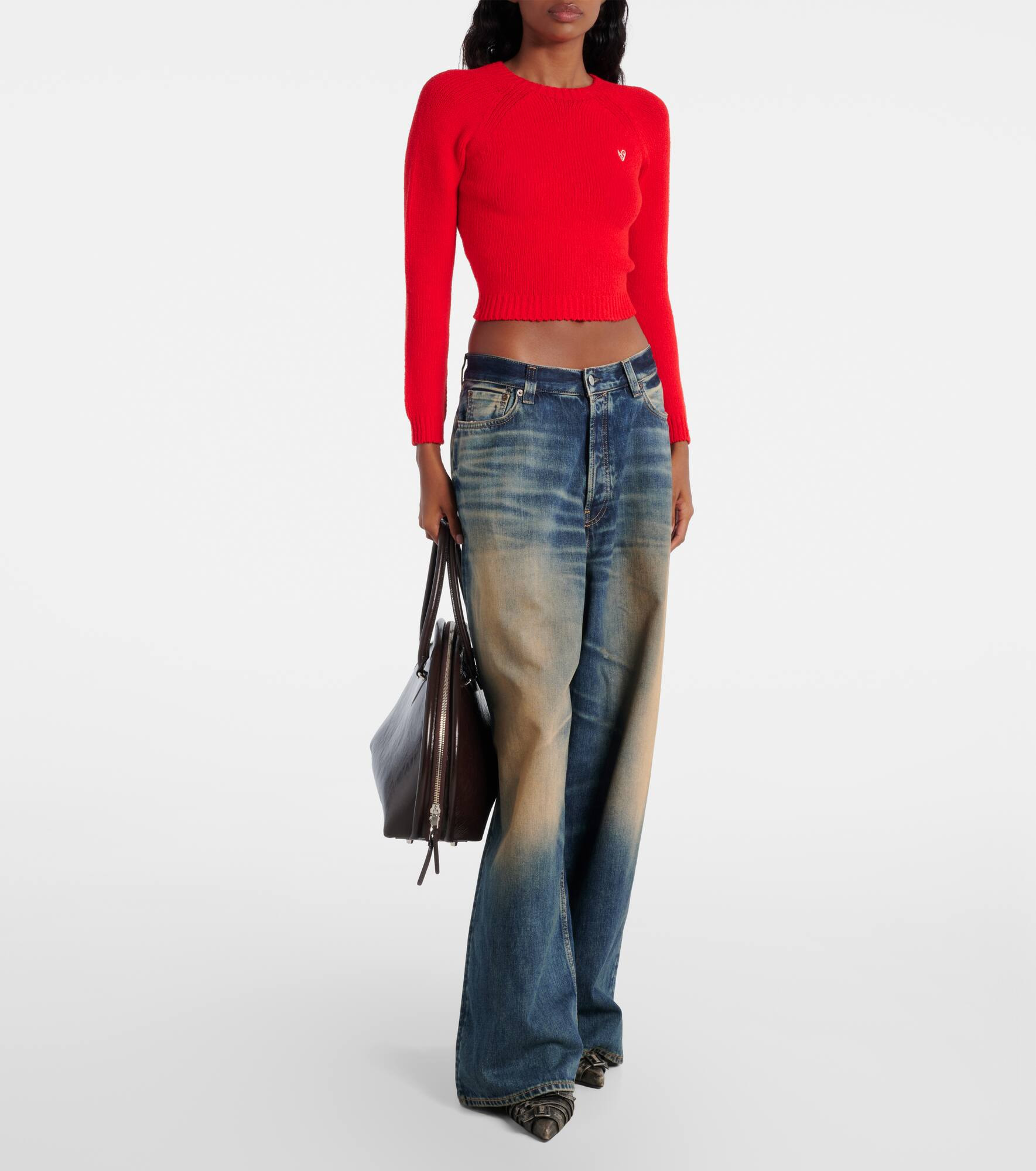 Cropped ribbed-knit cotton-blend sweater - 2