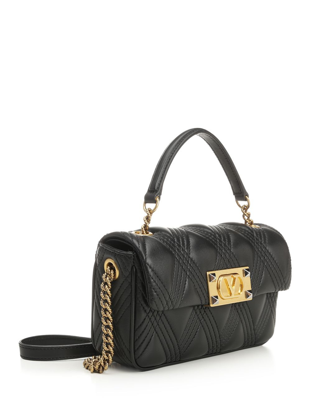 Small Top Handle Bag | Quiltie 67 | Nappa Deluxe/A.Brass Logo-Pall.Studs-Ant Handbags Black - 2