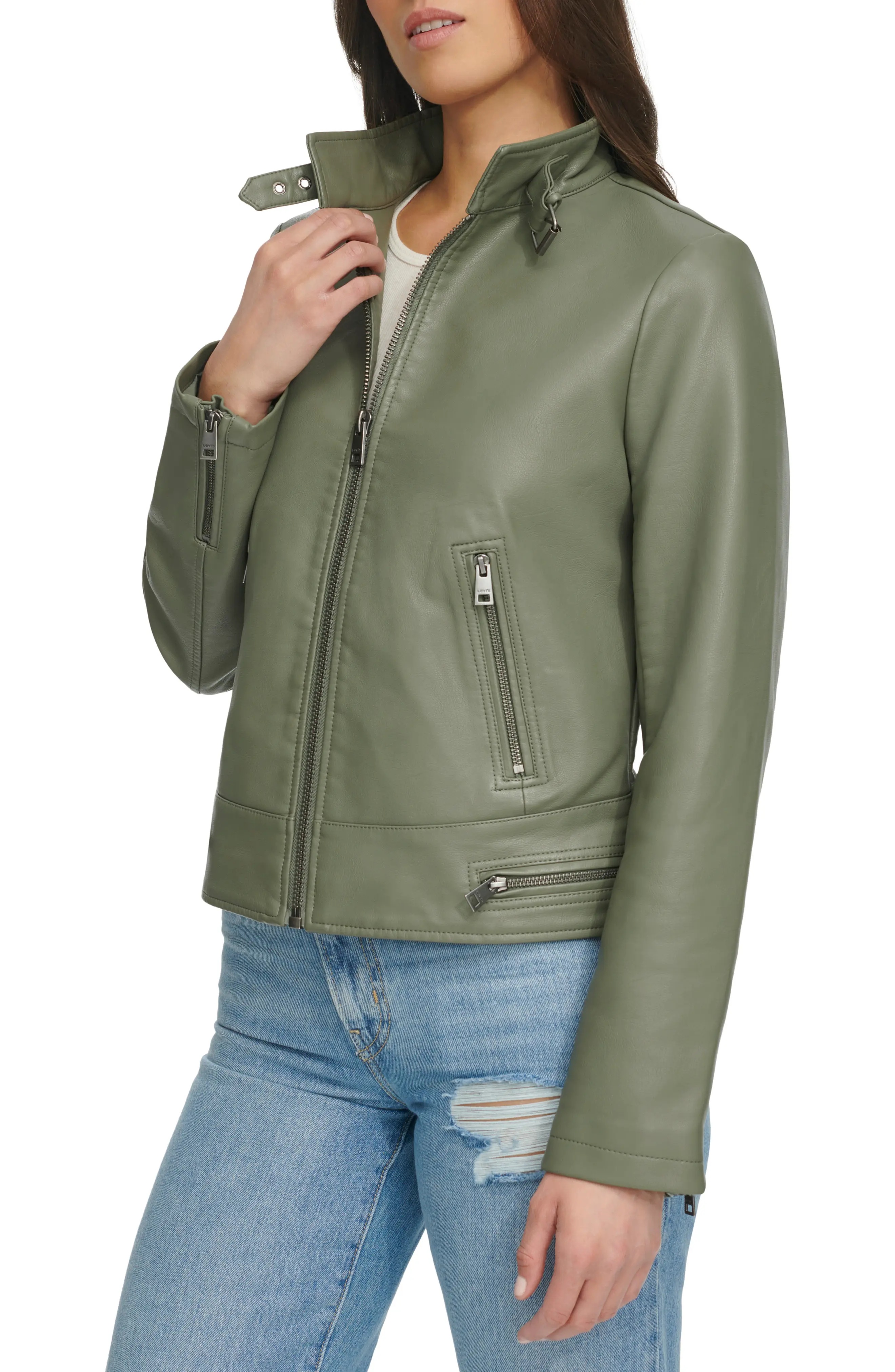 Women's Faux Leather Racer Jacket - 3