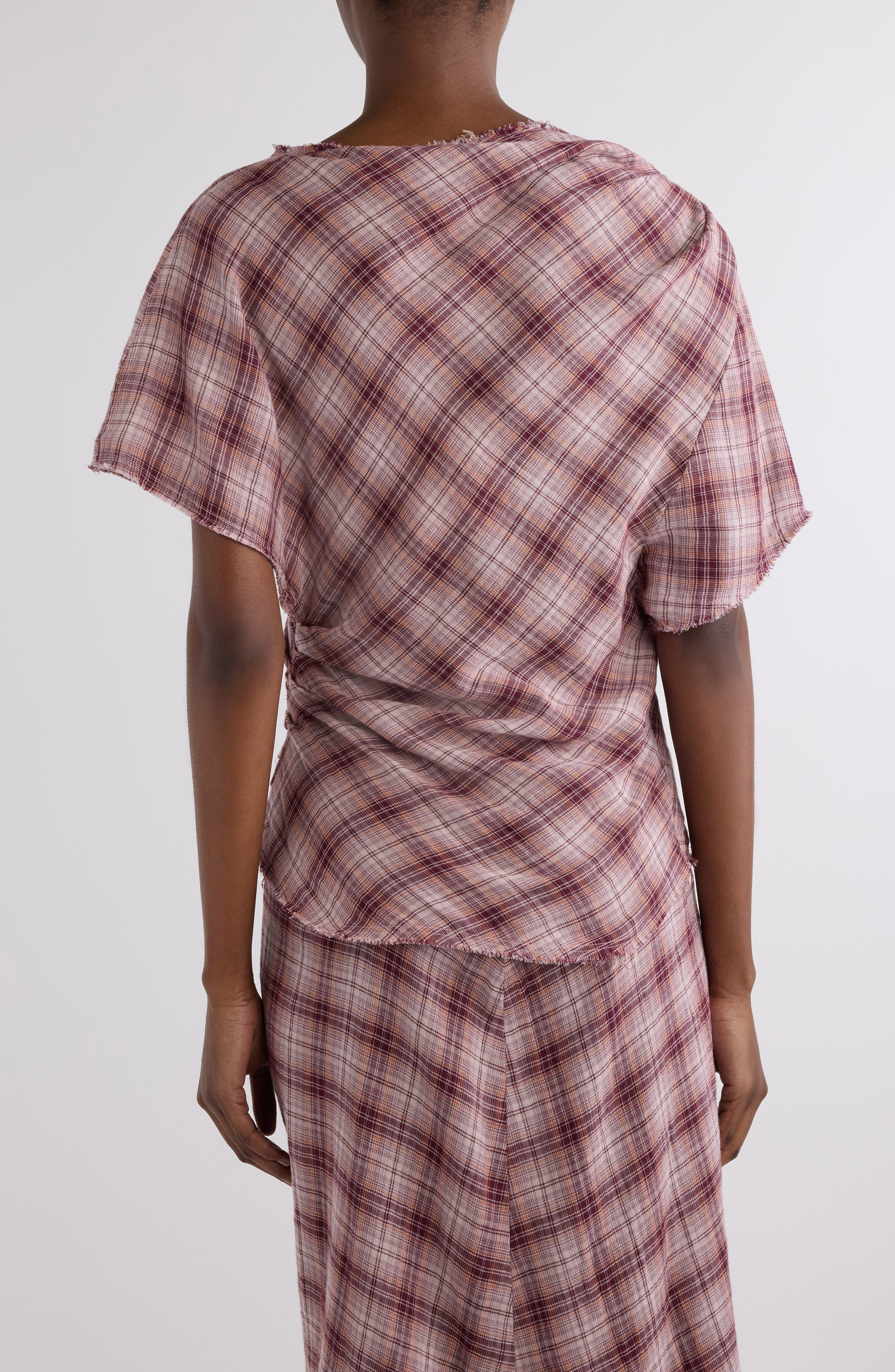 Isabel Marant Étoile Neyala Plaid Short Sleeve Cotton Top in Rosewood at Nordstrom - 3