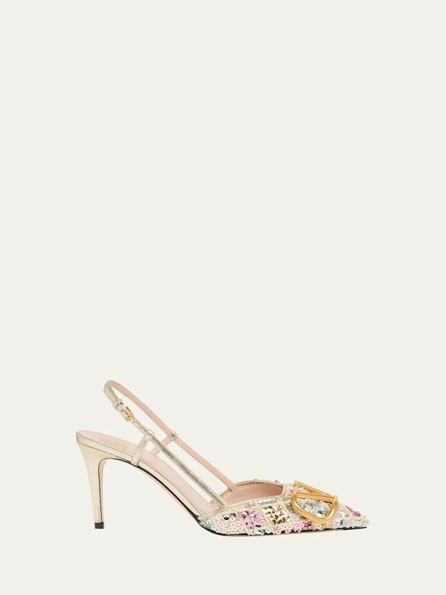 VLogo Signature Sequined Beaded Slingback Pumps - 1