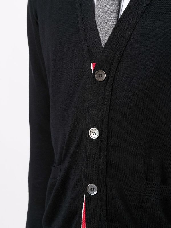 THOM BROWNE - Men Classic 4 Bar Merino Wool V-Neck Cardigan - 4
