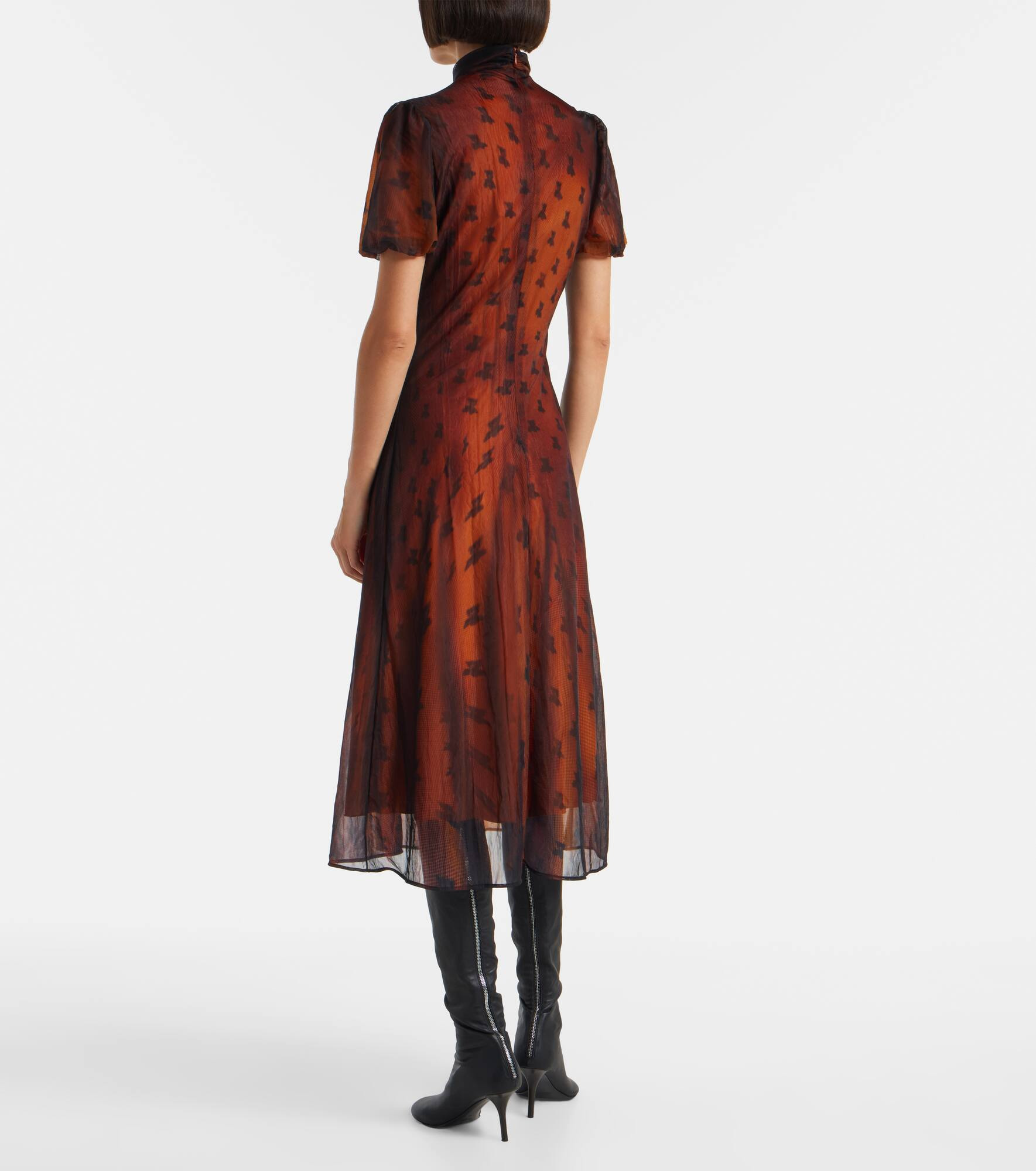 Bow-detail printed sheer midi dress - 3