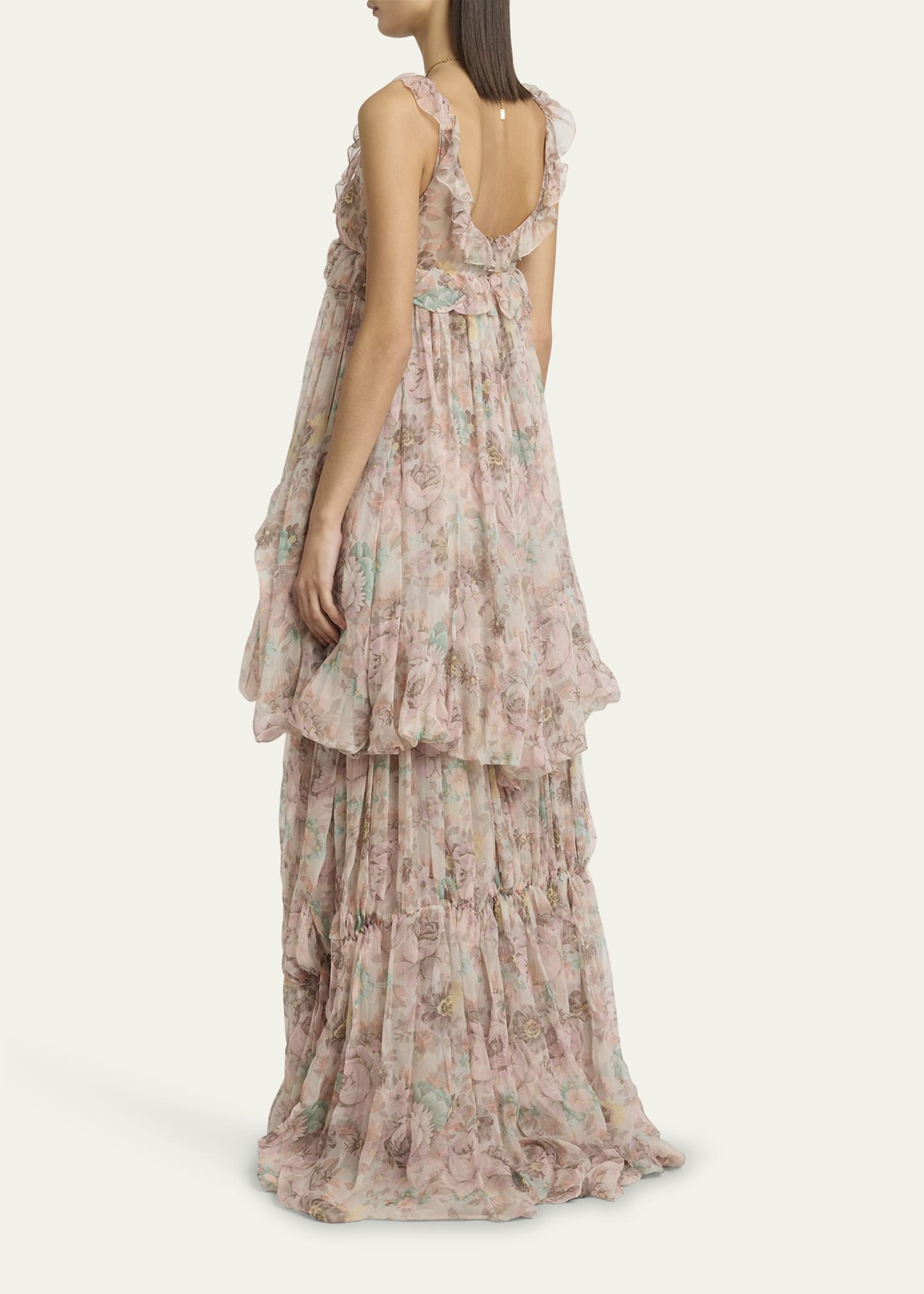 Floral Ruffle Tiered High-Low Balloon Babydoll Dress - 3