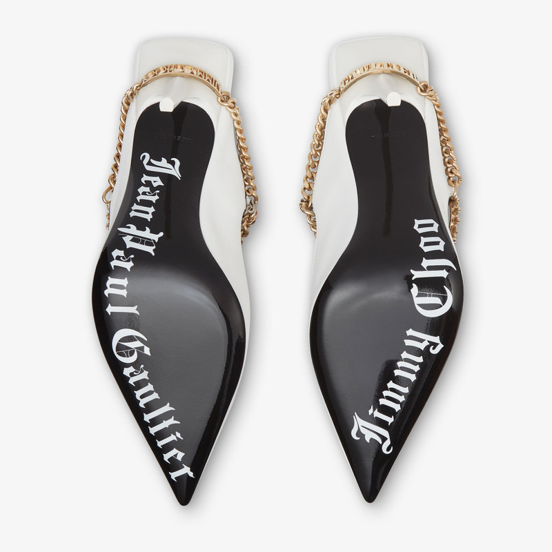 Jimmy Choo / Jean Paul Gaultier Bing 90 Optical White Calf Leather Mules with Jewellery 6