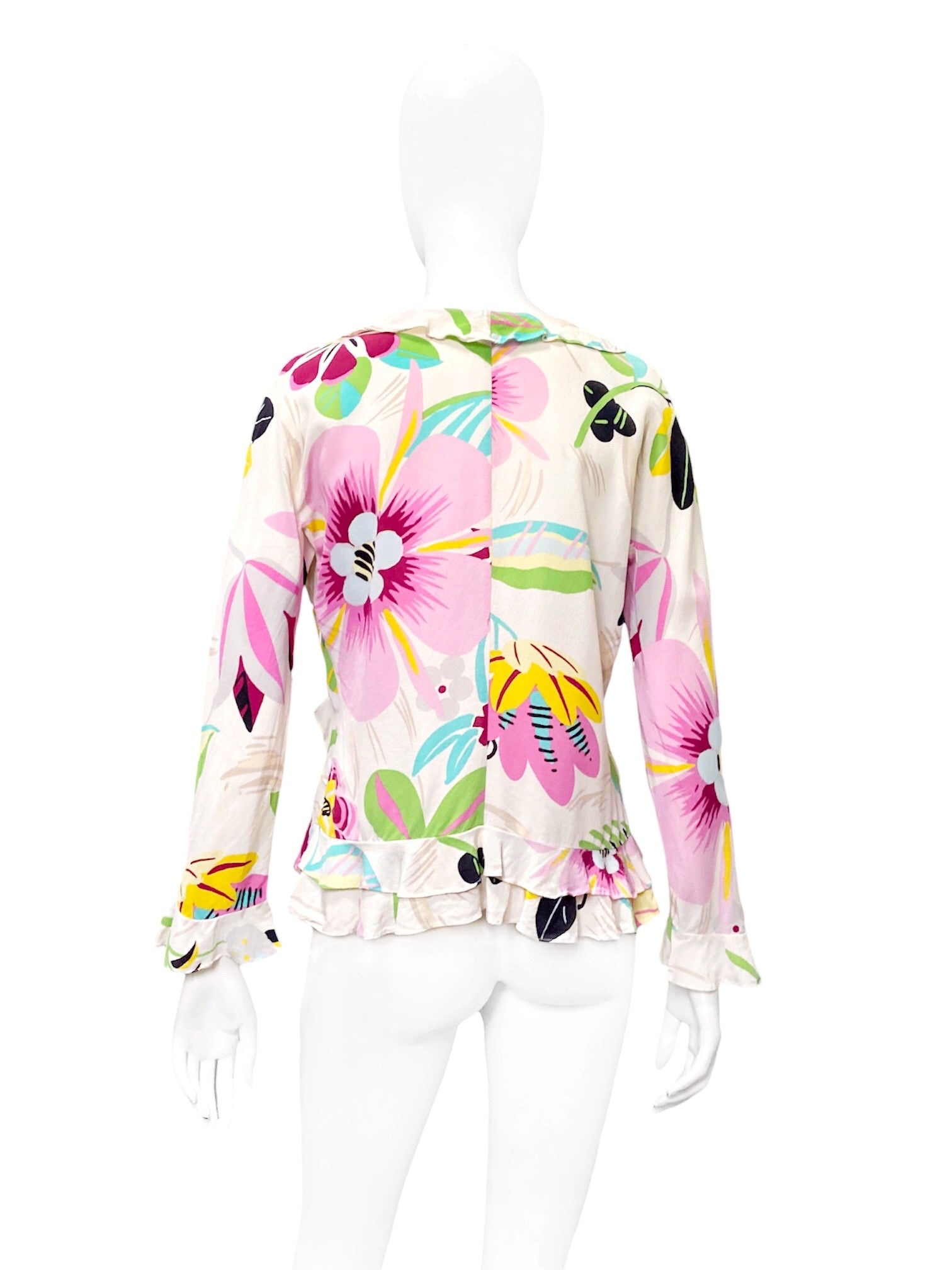 Gucci Spring 1999 Tom Ford Iconic Runway Ivory Floral Silk Ruffle Blouse Top 42 - 5