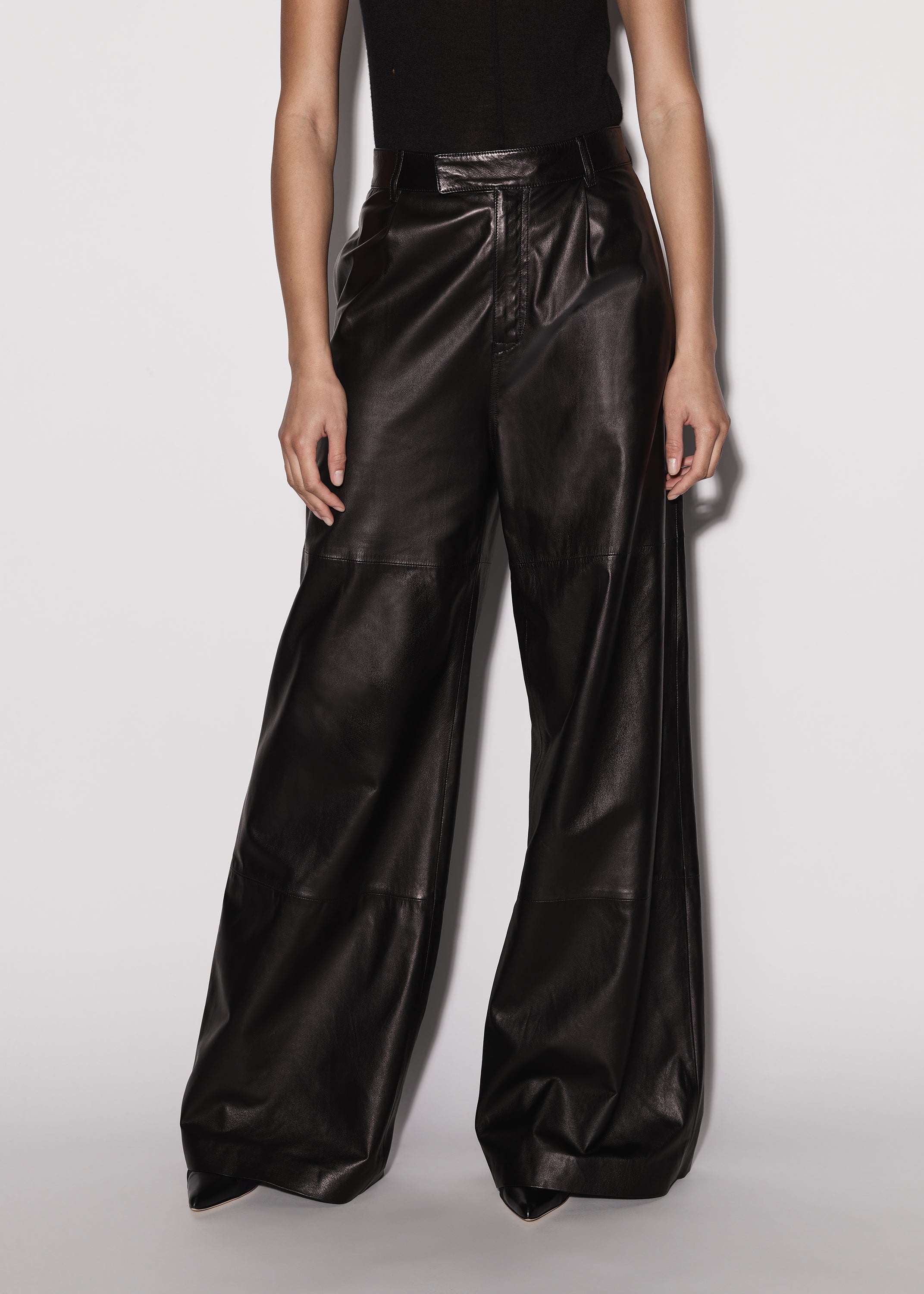 LEATHER WIDE LEG TROUSER - 3
