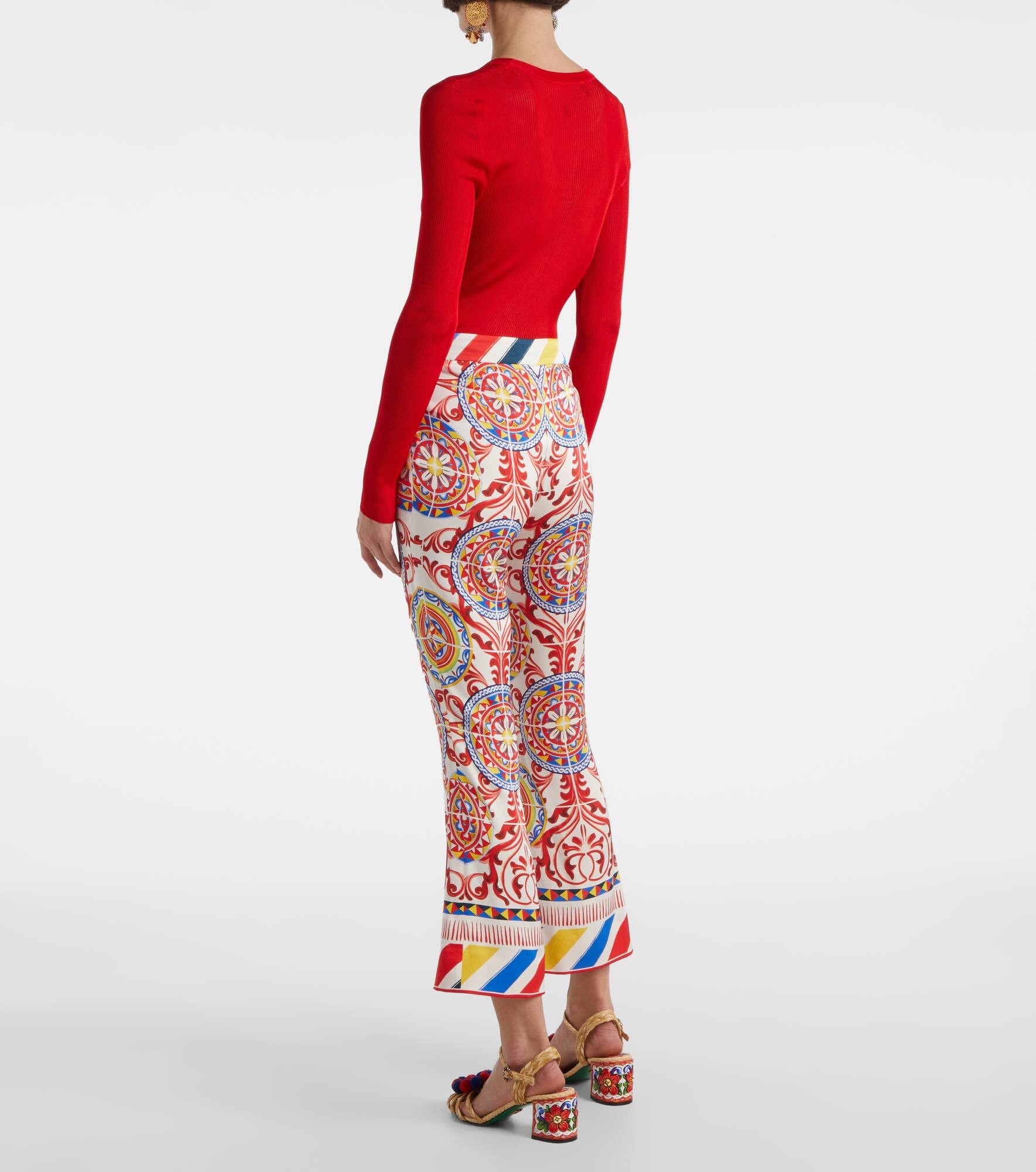 Cropped printed silk-blend flared pants - 3