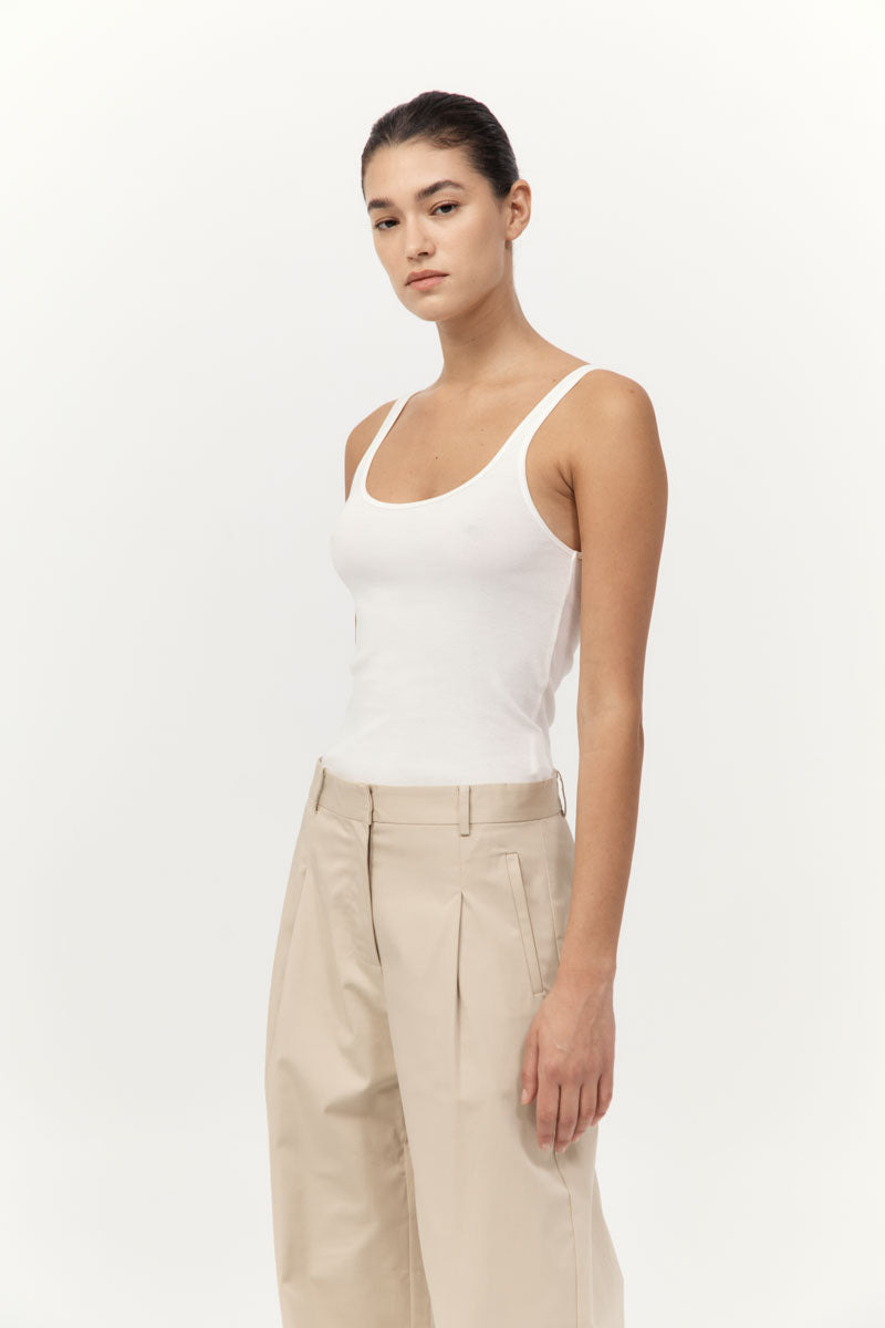 Organic Cotton Slim Scoop Tank - White - 4