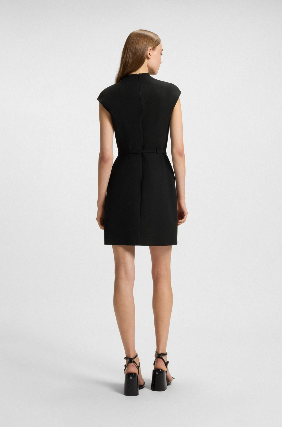 BELTED MOCK-NECK DRESS WITH SUBTLE SHOULDER PADDING - 4