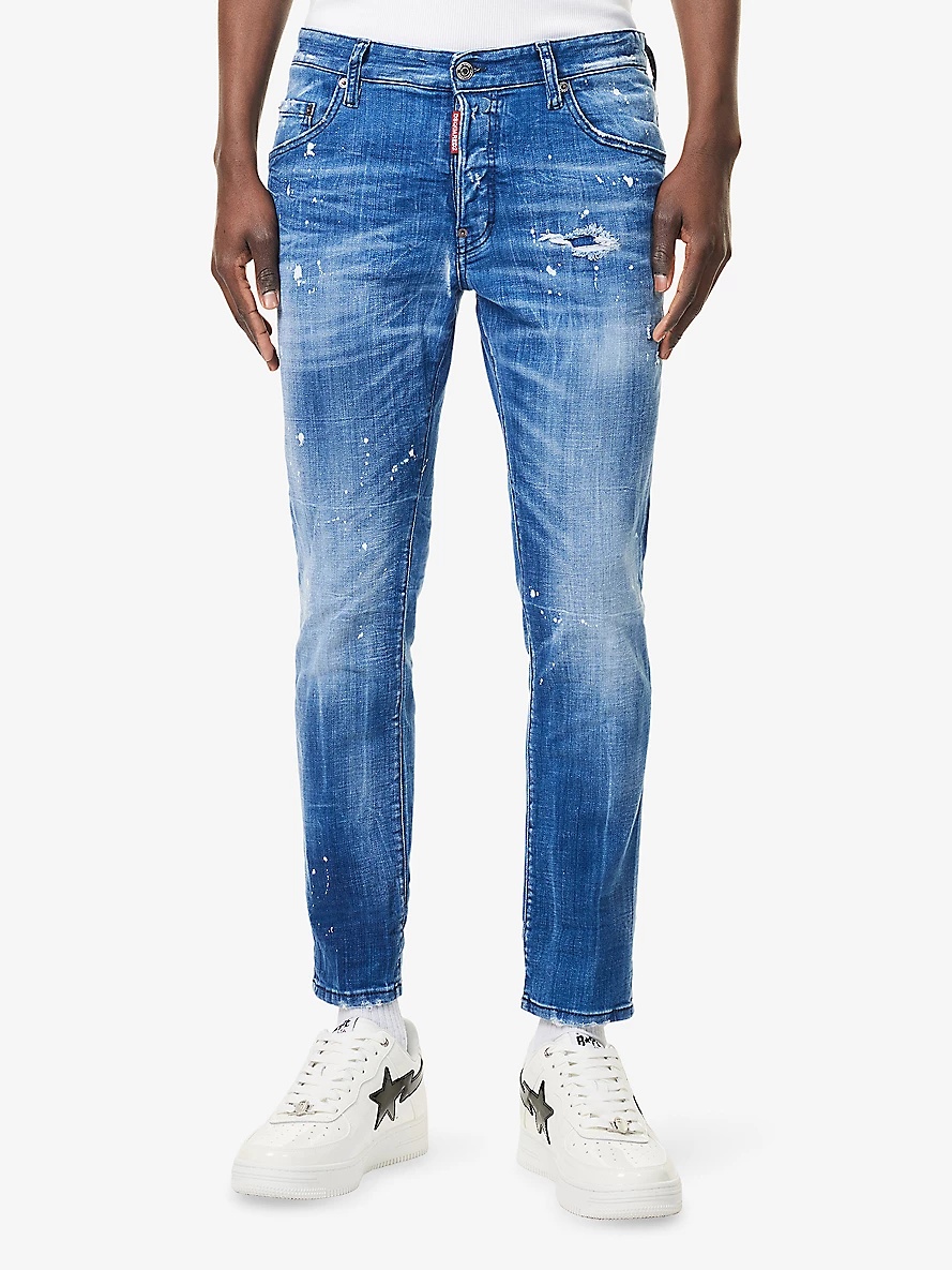 Skater Printed Tapered-Leg Slim-Fit Stretch-Denim Jeans - 3