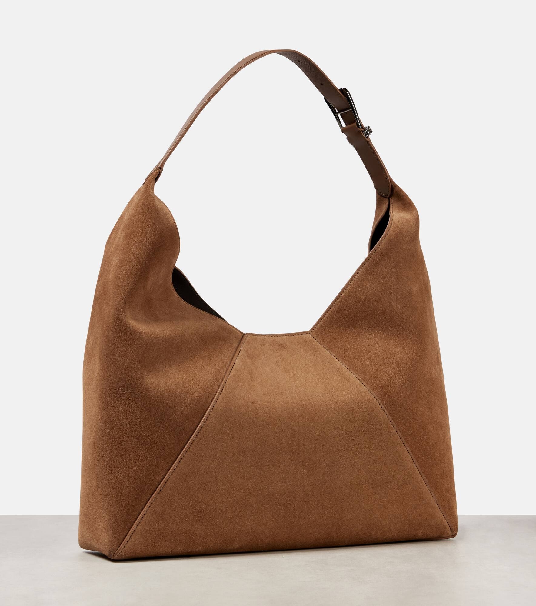 Large paneled suede shoulder bag - 4