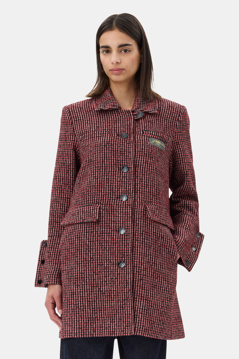 GANNI RED CHECK MIDI JACKET outlook