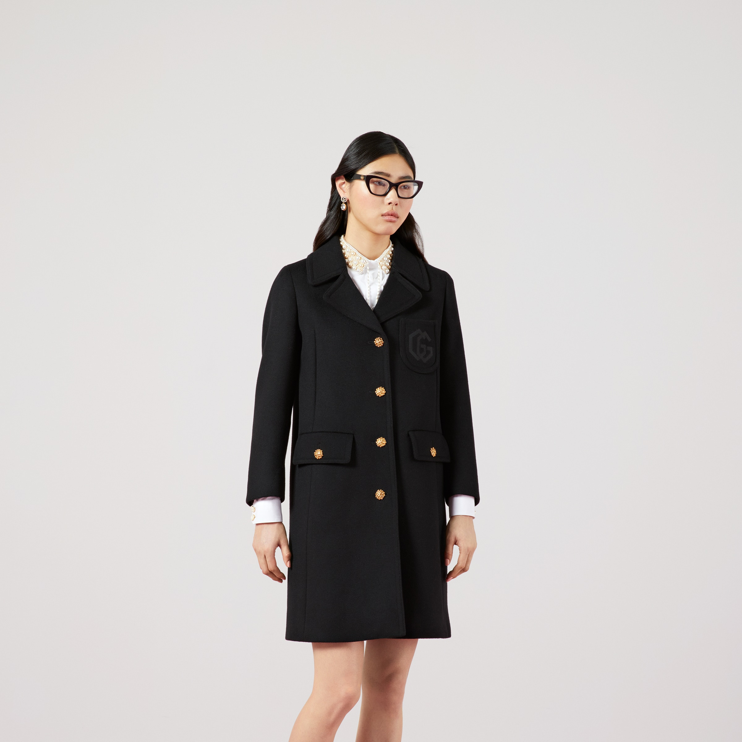 Double G embroidery wool coat - 5