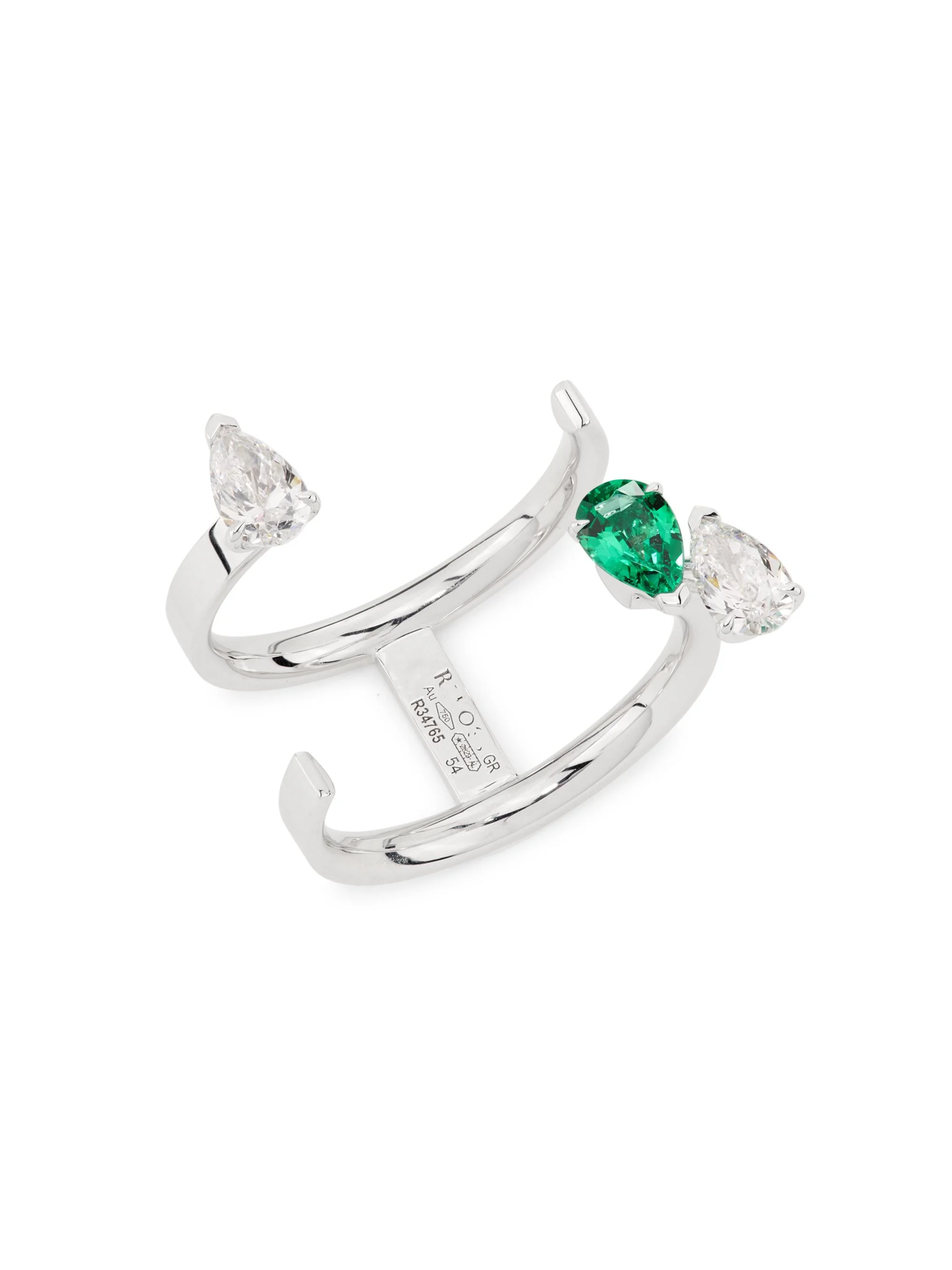 Women's Serti Sur Vide Serti 18K White Gold, 0.60 TCW Diamond & Emerald Cuff Ring - White Gold - 1