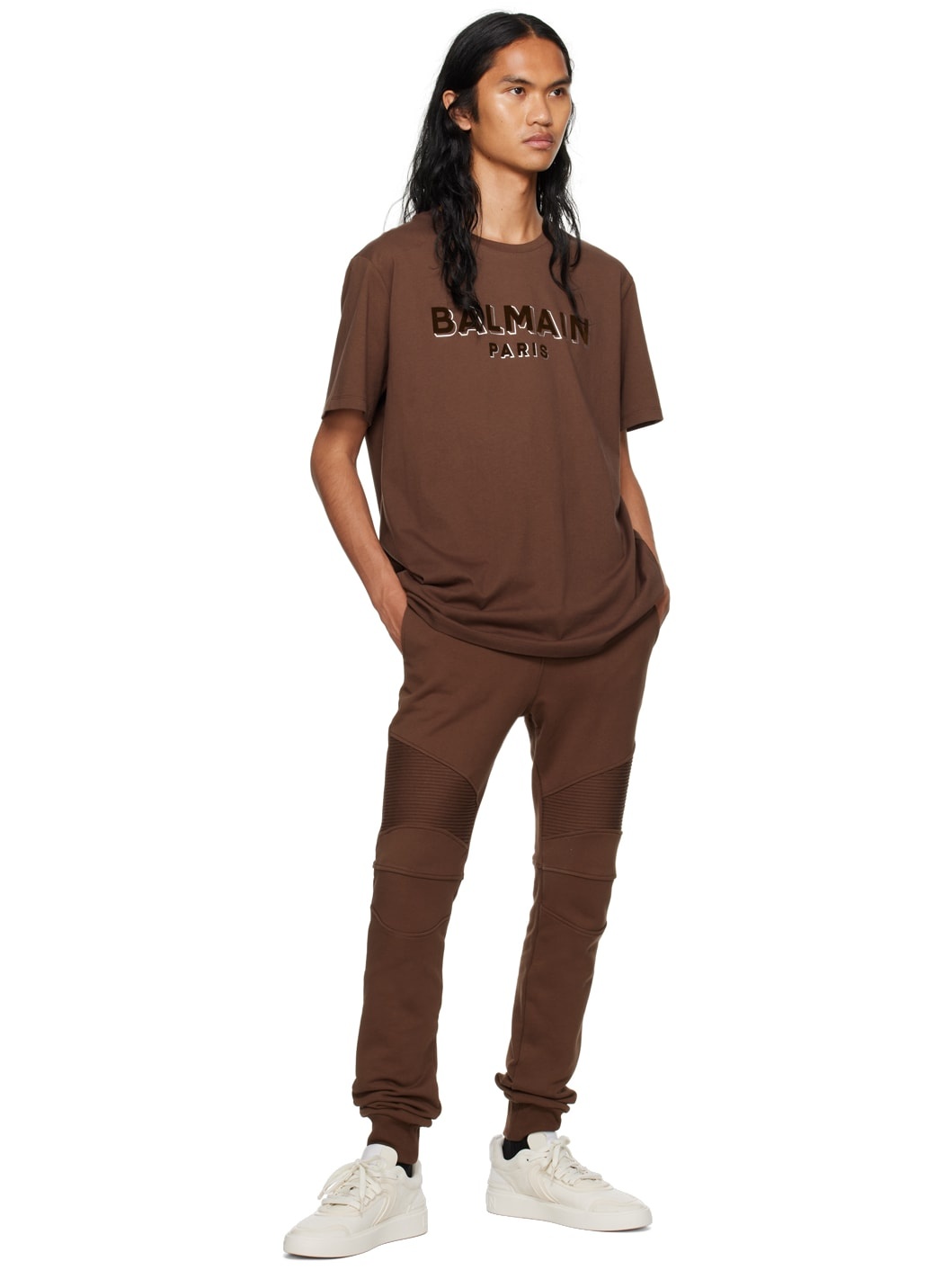 Brown Flocked Sweatpants - 4