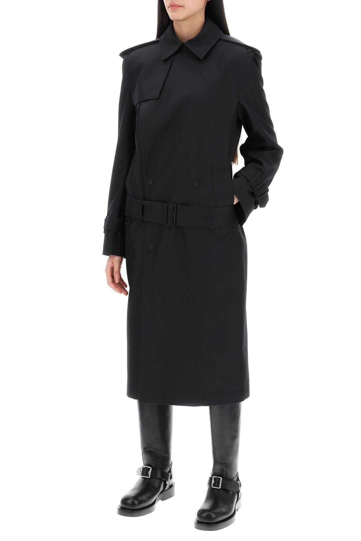 DOUBLE-BREASTED SILK TWILL TRENCH COAT - 5