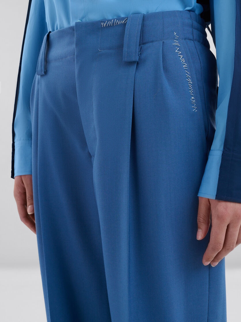BLUE TROPICAL WOOL PLEATED TROUSERS - 4