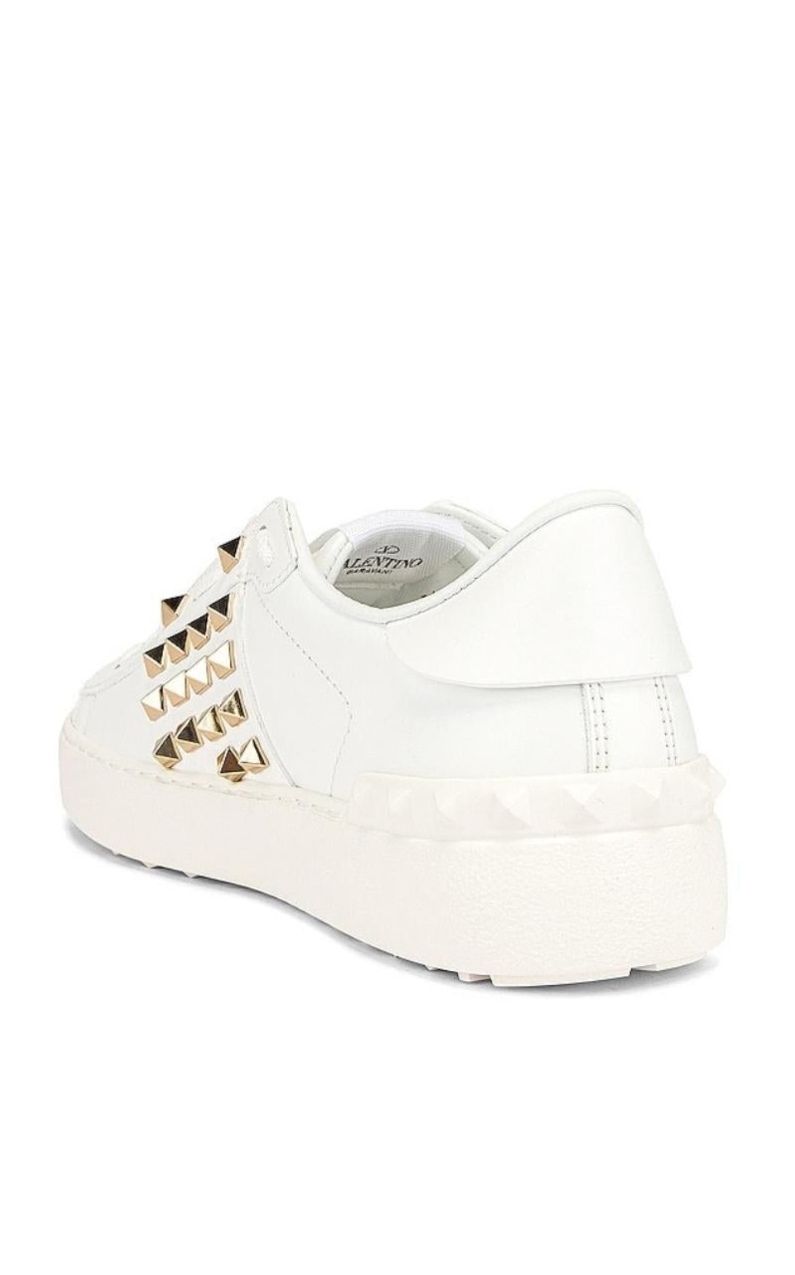 White Leather Rockstud Sneakers - 4