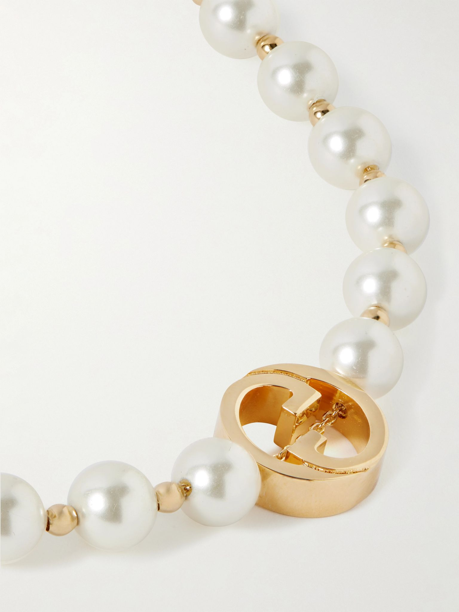 Interlocking G gold-tone faux pearl necklace Gold - 4