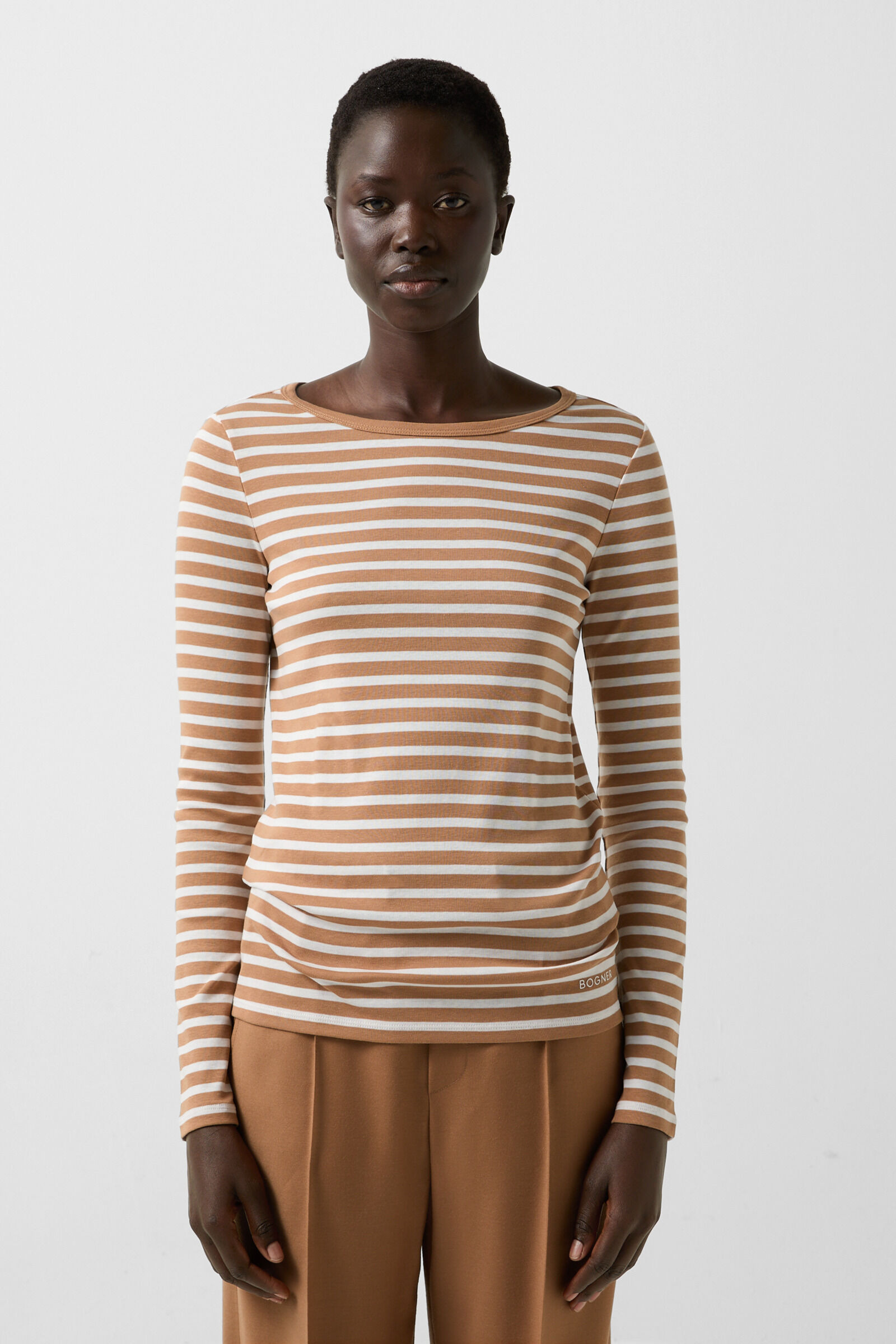 Louna longsleeve in Camel/white - 2