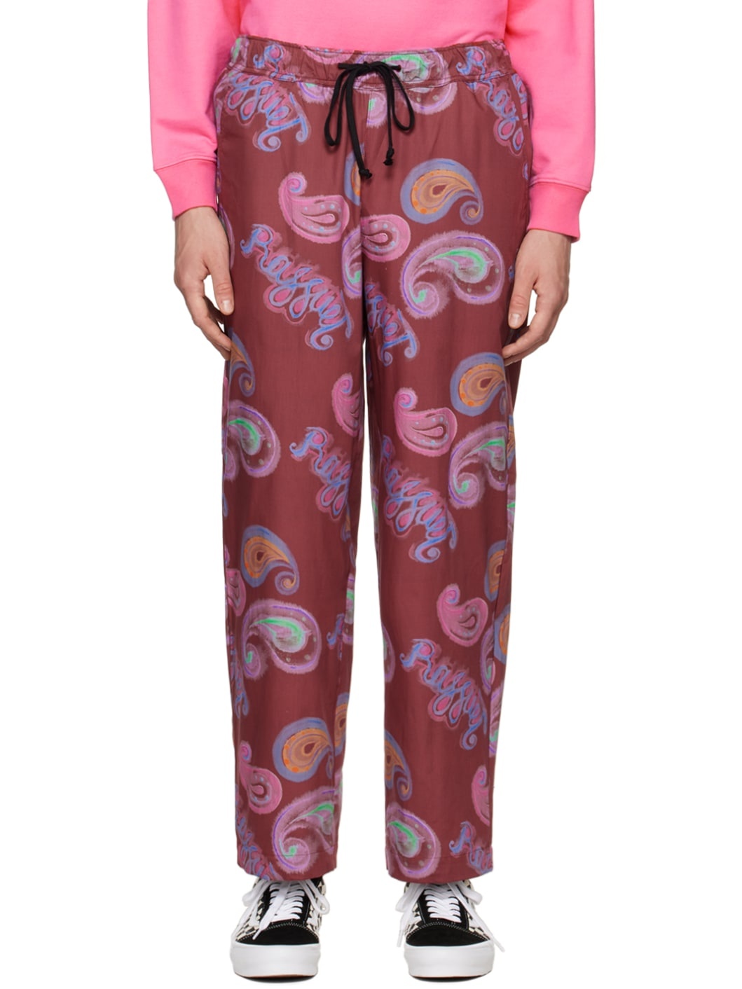 Red Graphic Print Trousers - 1