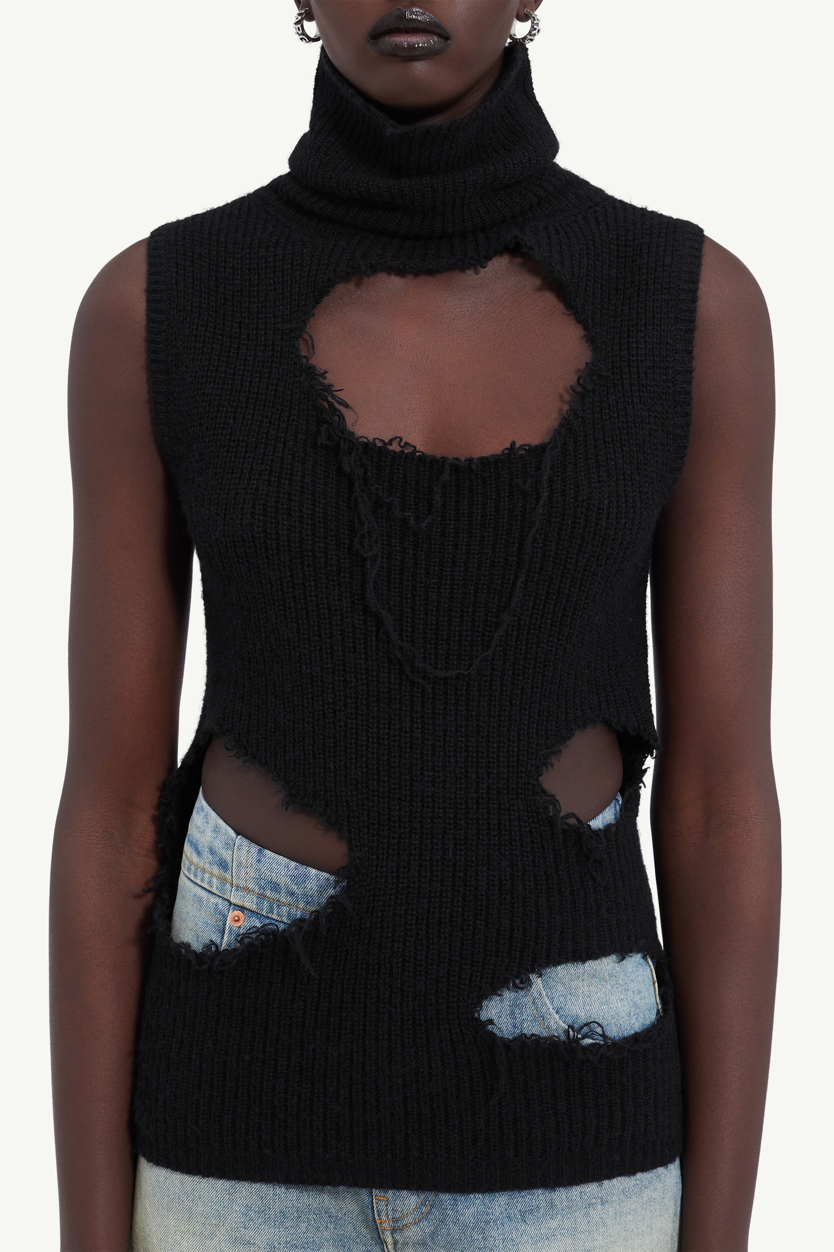 Distressed sleeveless jumper - 5