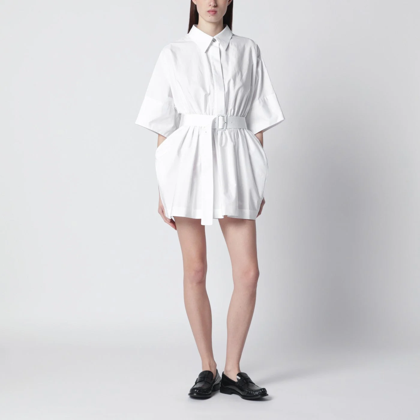 Mini chemisier dress in white poplin - 1