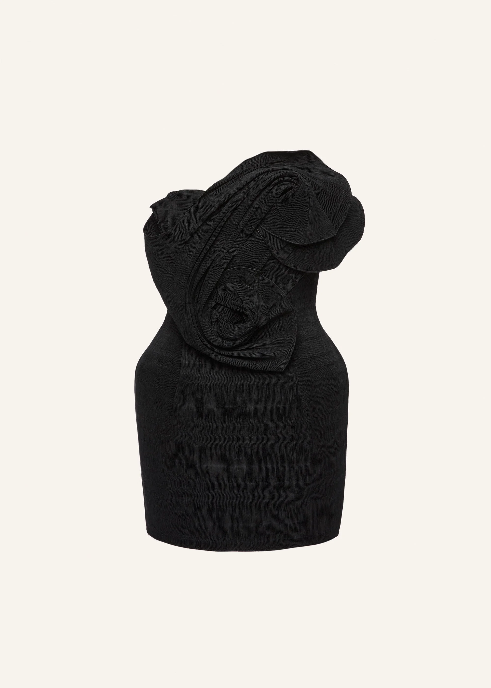 Sculpted rosette mini dress in black - 1