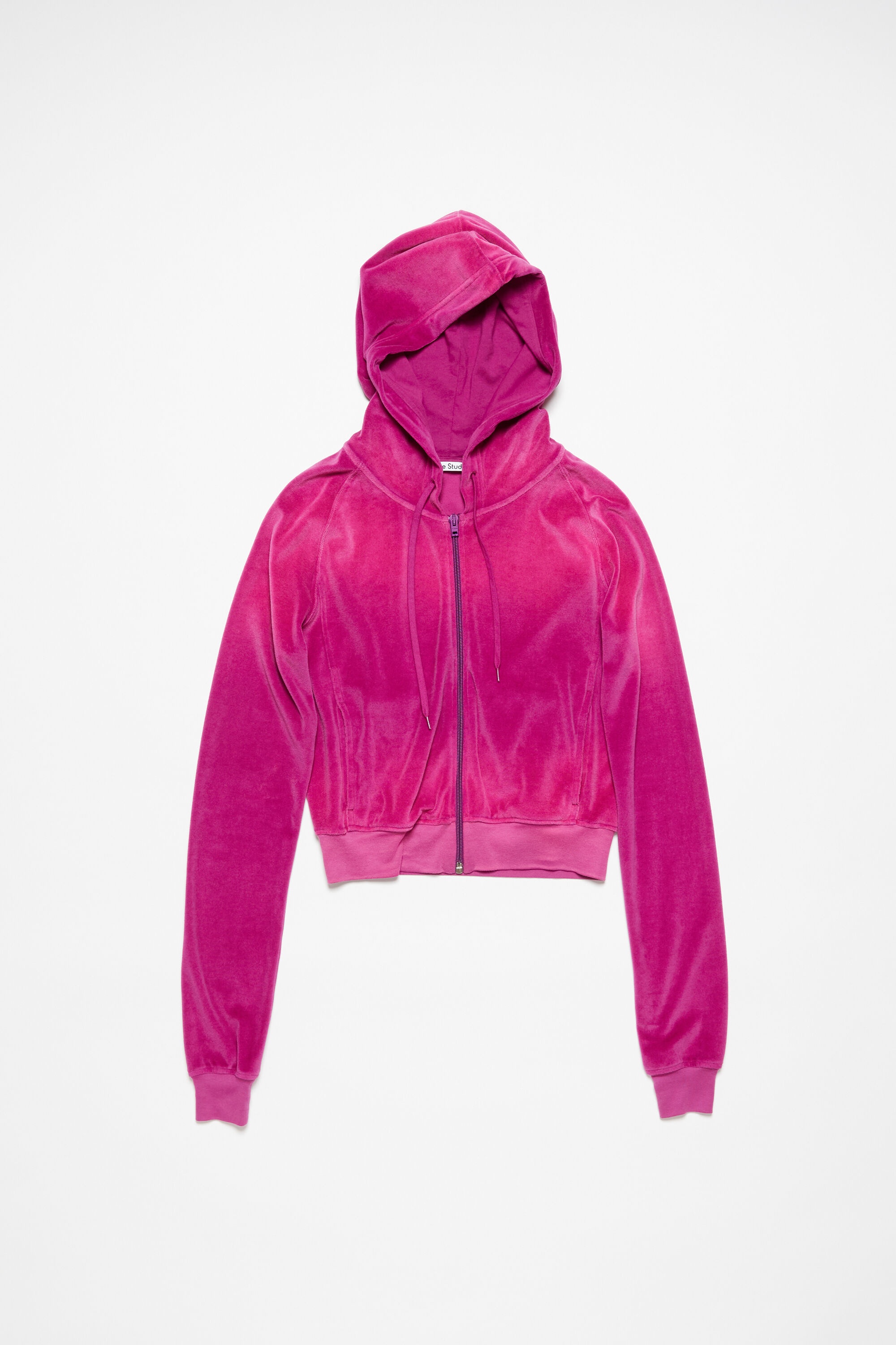 Hooded zip sweater velvet - Magenta pink - 1